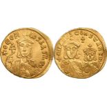 Theophilus with Michael II and Constantine(829-842). Solidus, Gold (21mm, 4.48 g) Constantinople, AD