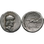 L. Calpurnius Piso Frugi. Denar, Silver (19 mm, 3.90 g) Rome, 90 BC