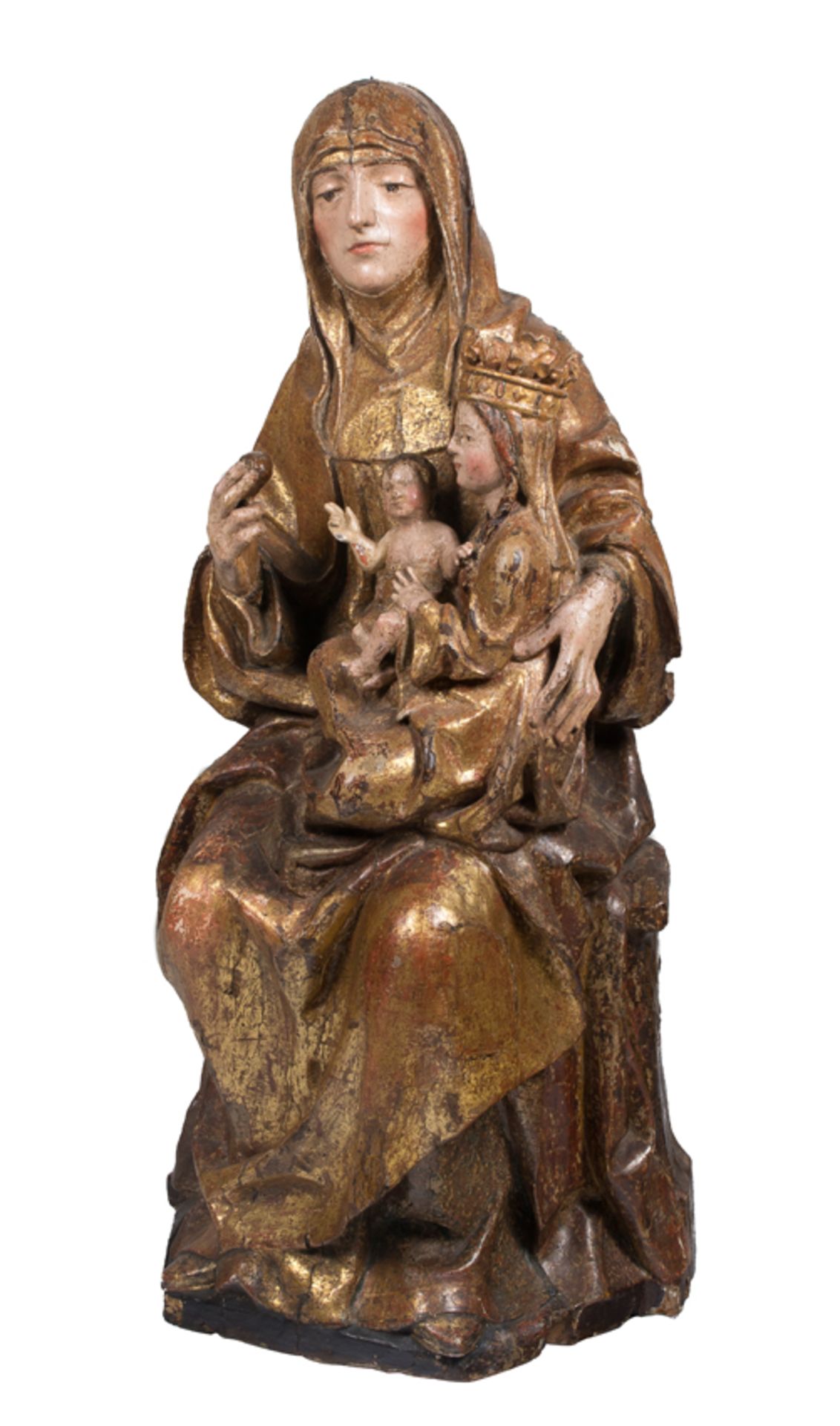 "Saint Anne, the Virgin Mary and the Christ Child". Carved, polychromed and gilded wooden sculpture. - Bild 3 aus 12