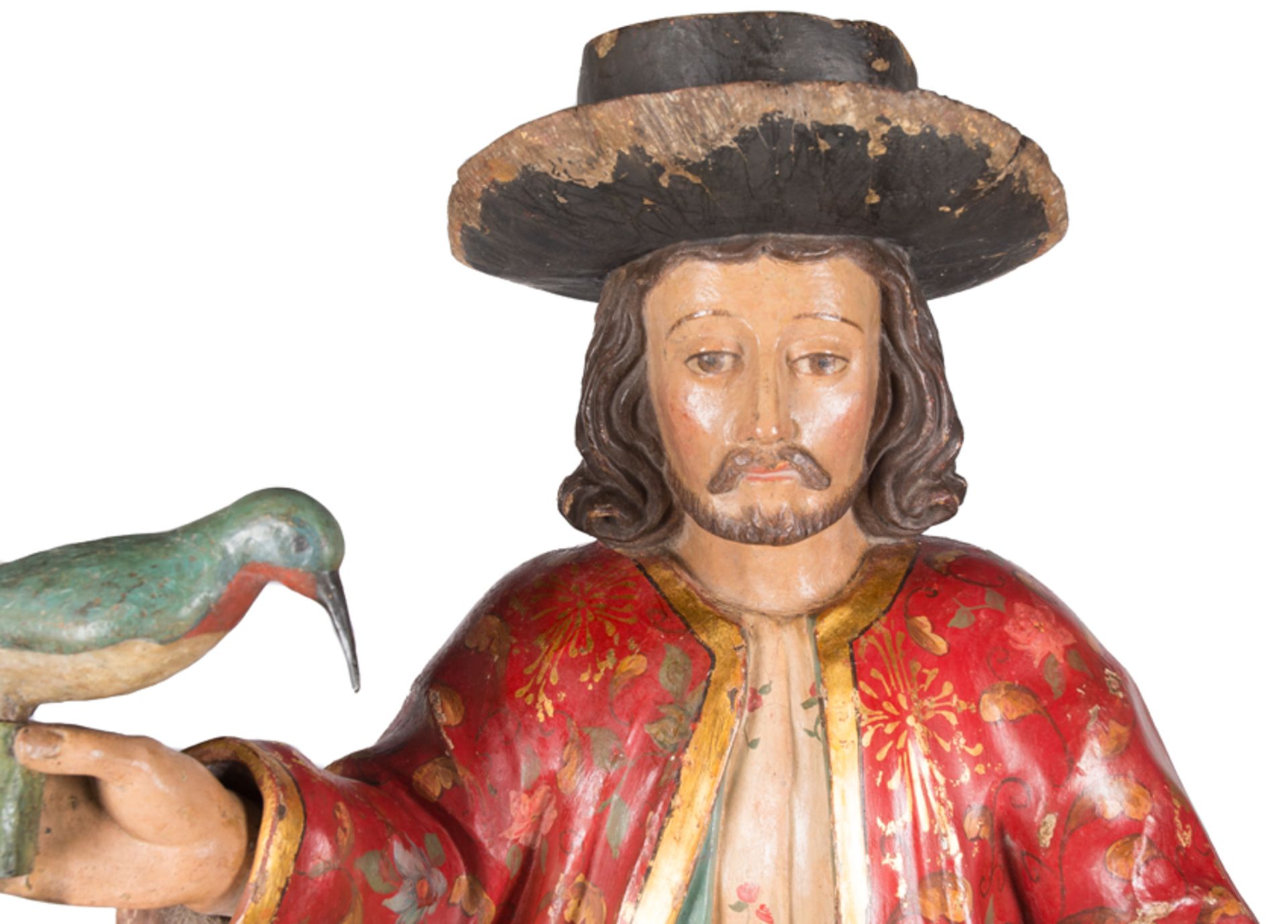 "Character". Carved, gilded and polychromed wooden sculpture. Colonial School. 17th – 18th century - Bild 4 aus 11