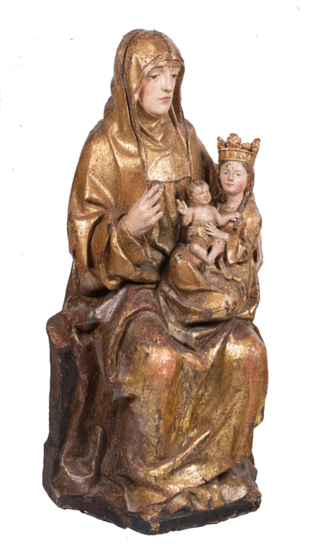 "Saint Anne, the Virgin Mary and the Christ Child". Carved, polychromed and gilded wooden sculpture. - Bild 4 aus 12