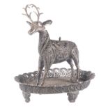 "Sahumador". Deer-shaped, silver filigree incense burner in chased and embossed cast silver. Colonia