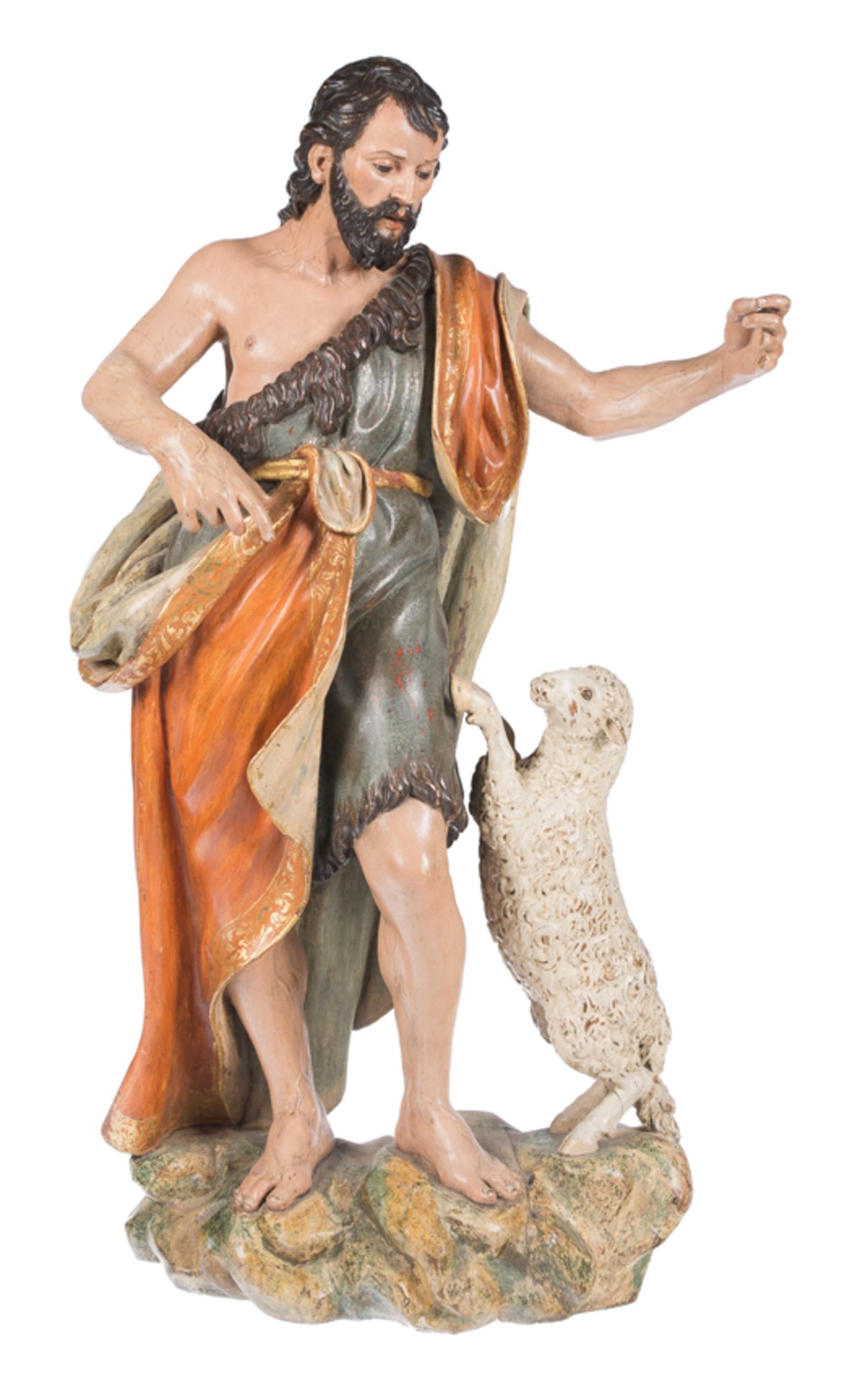 "Saint John the Baptist". Carved, gilded and polychromed wooden sculpture. Castilian School. Circa 1 - Image 2 of 12