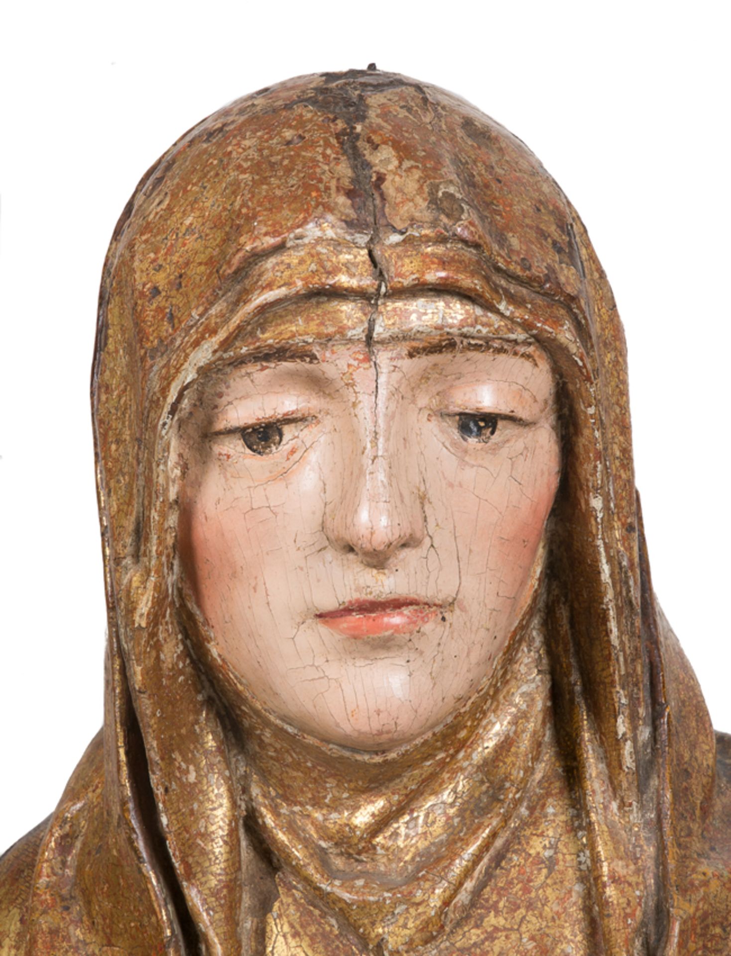 "Saint Anne, the Virgin Mary and the Christ Child". Carved, polychromed and gilded wooden sculpture. - Bild 5 aus 12