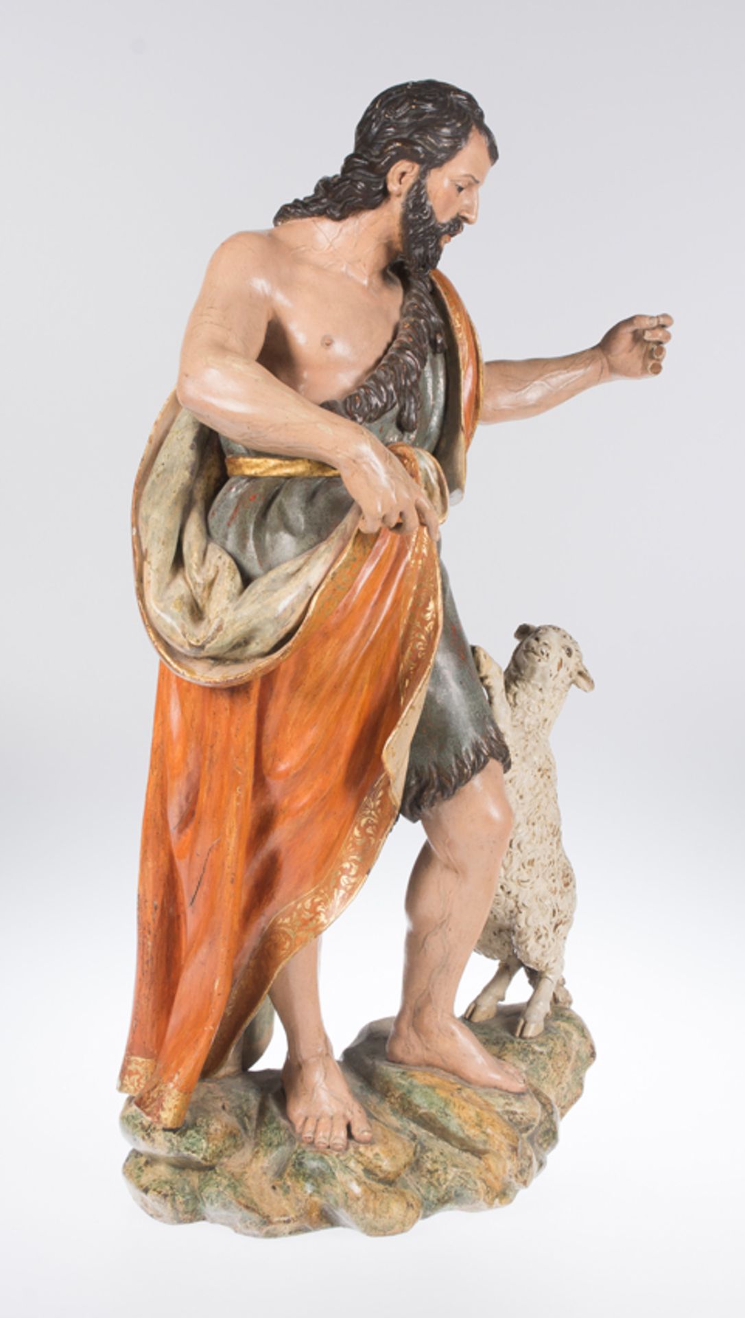 "Saint John the Baptist". Carved, gilded and polychromed wooden sculpture. Castilian School. Circa 1 - Image 7 of 12