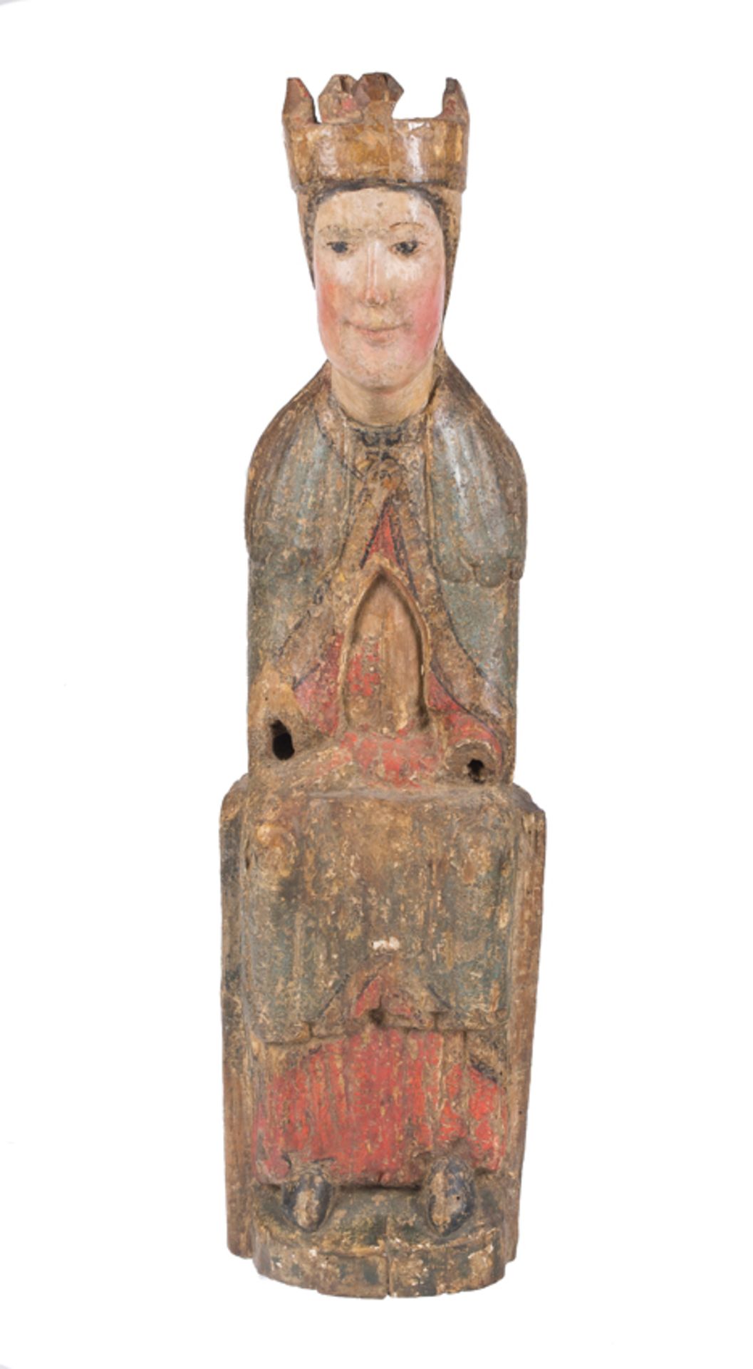 "Seat of Wisdom (Sedes Sapientiae)". Carved and polychromed wooden sculpture. Romanesque. 12th centu - Bild 2 aus 13