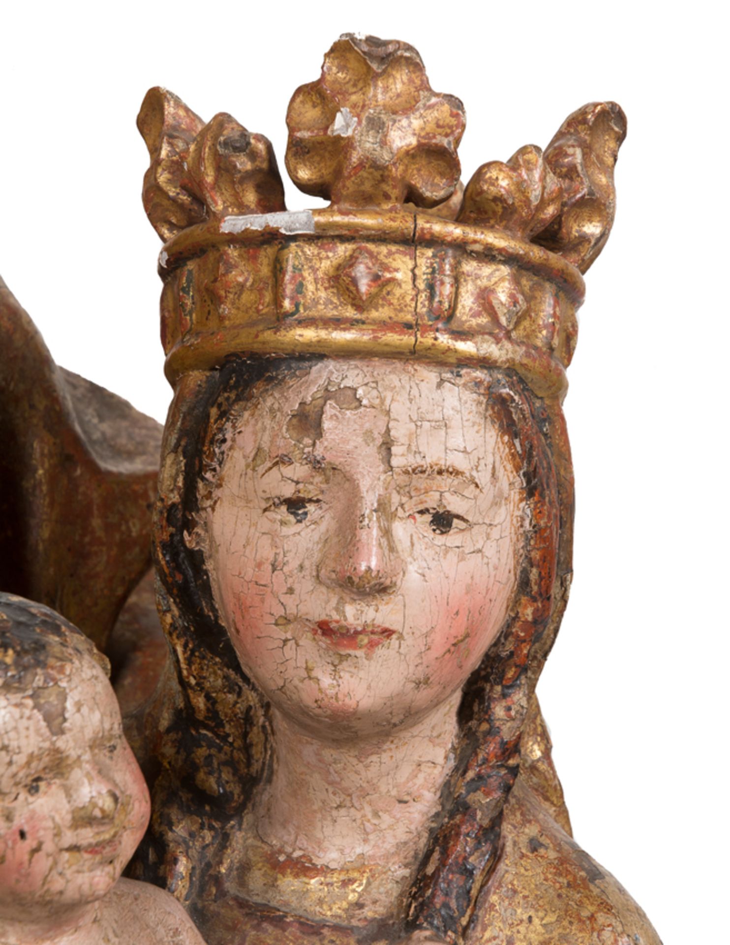 "Saint Anne, the Virgin Mary and the Christ Child". Carved, polychromed and gilded wooden sculpture. - Bild 6 aus 12