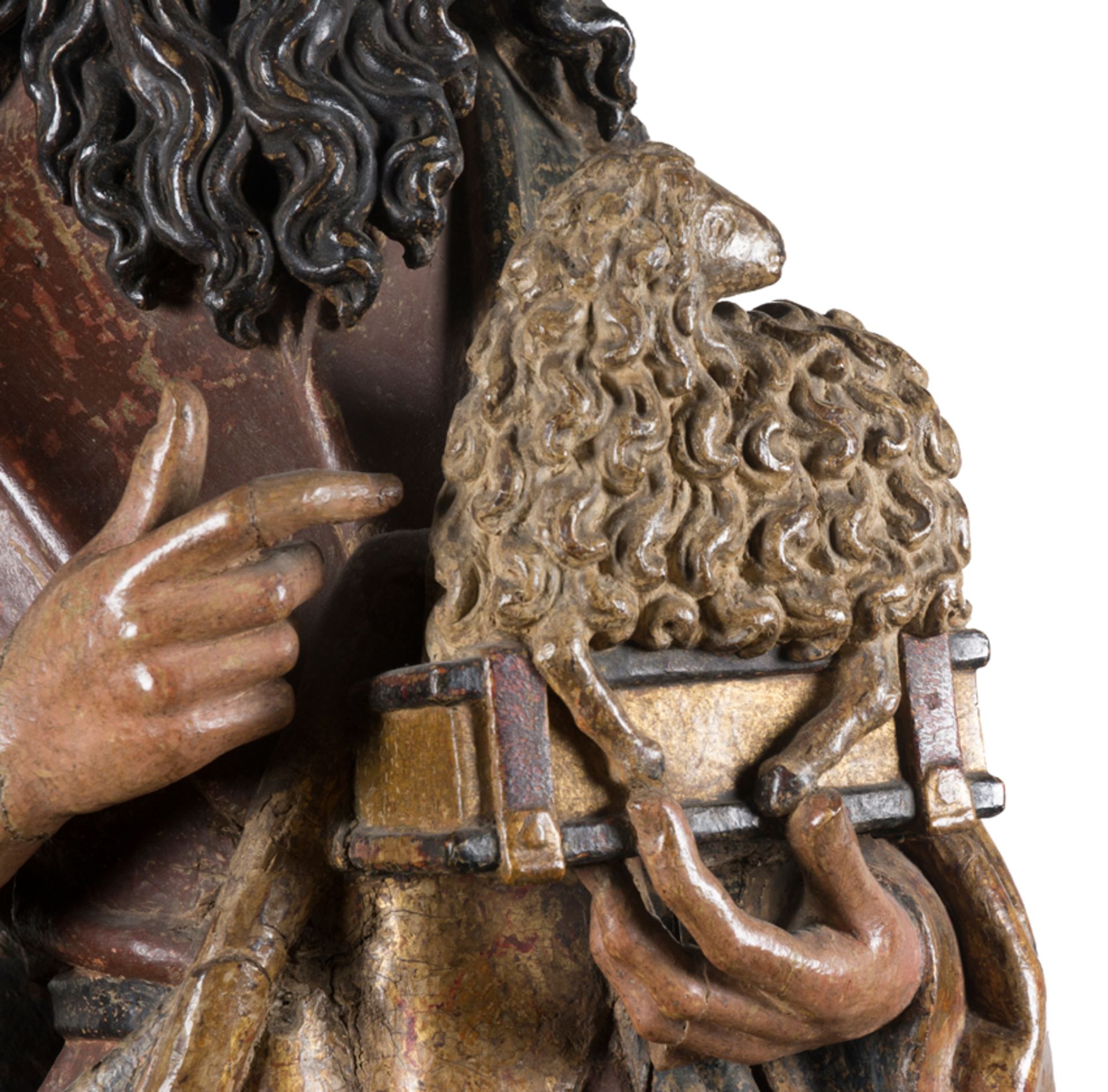 "Saint John the Baptist". Carved, polychromed and gilded wooden sculpture. Anonymous. Northern Euro - Bild 5 aus 9