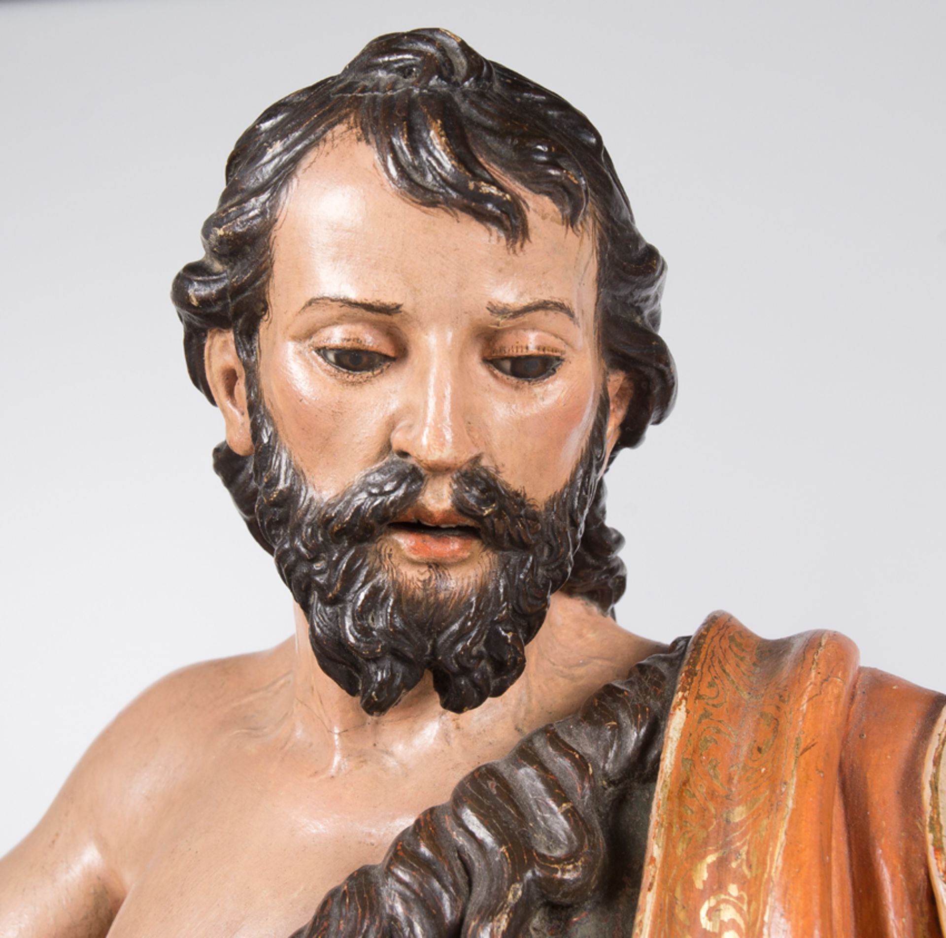 "Saint John the Baptist". Carved, gilded and polychromed wooden sculpture. Castilian School. Circa 1 - Image 6 of 12