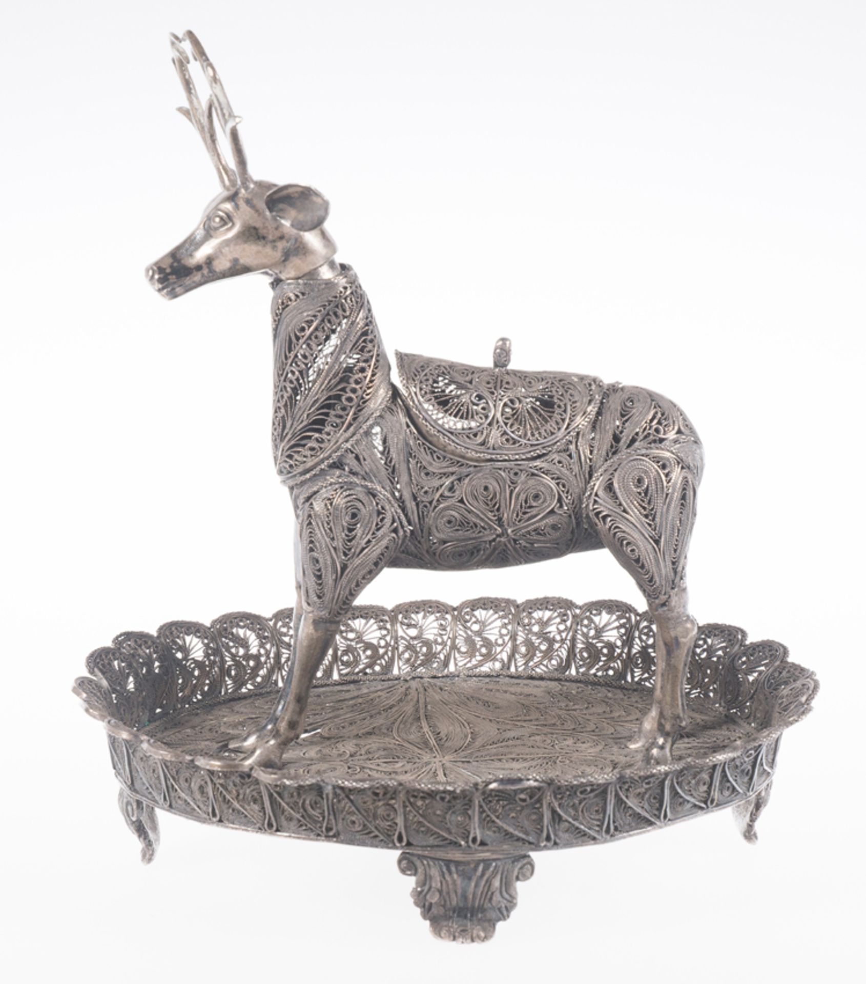 "Sahumador". Deer-shaped, silver filigree incense burner in chased and embossed cast silver. Colonia - Bild 2 aus 10