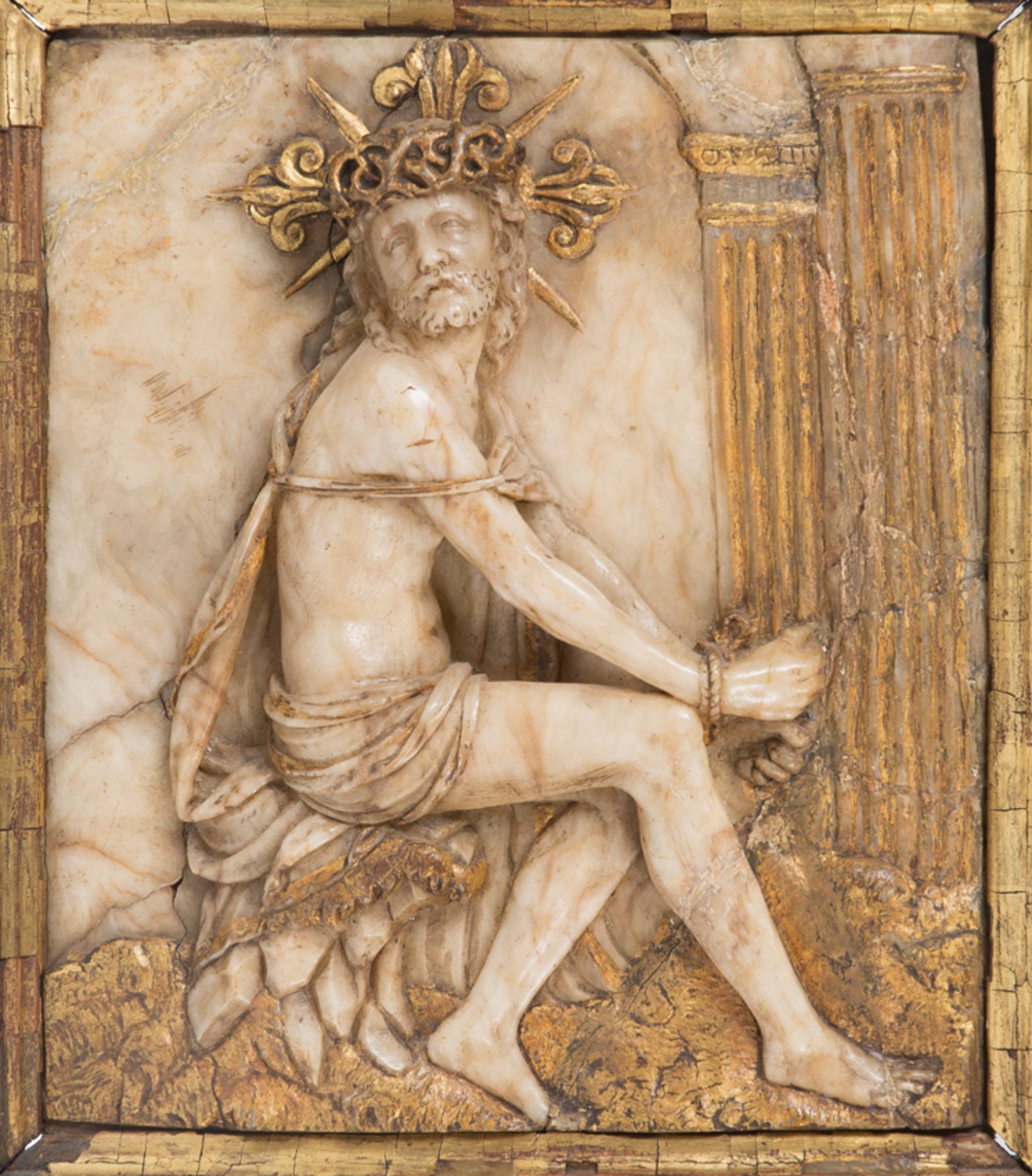 Sculpted and gilded alabaster relief. Spanish School. Renaissance. Early 16th century. - Bild 2 aus 13