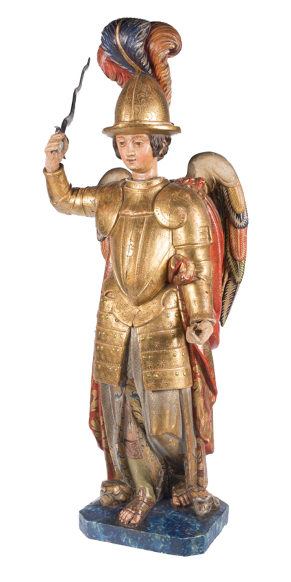 "Archangel Saint Michael". Carved, gilded and polychromed wooden sculpture. Colonial School. Mexico - Bild 5 aus 11