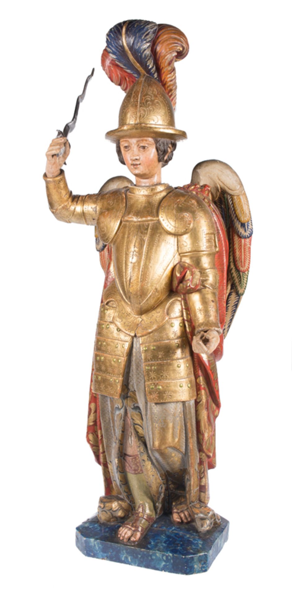 "Archangel Saint Michael". Carved, gilded and polychromed wooden sculpture. Colonial School. Mexico - Bild 2 aus 11