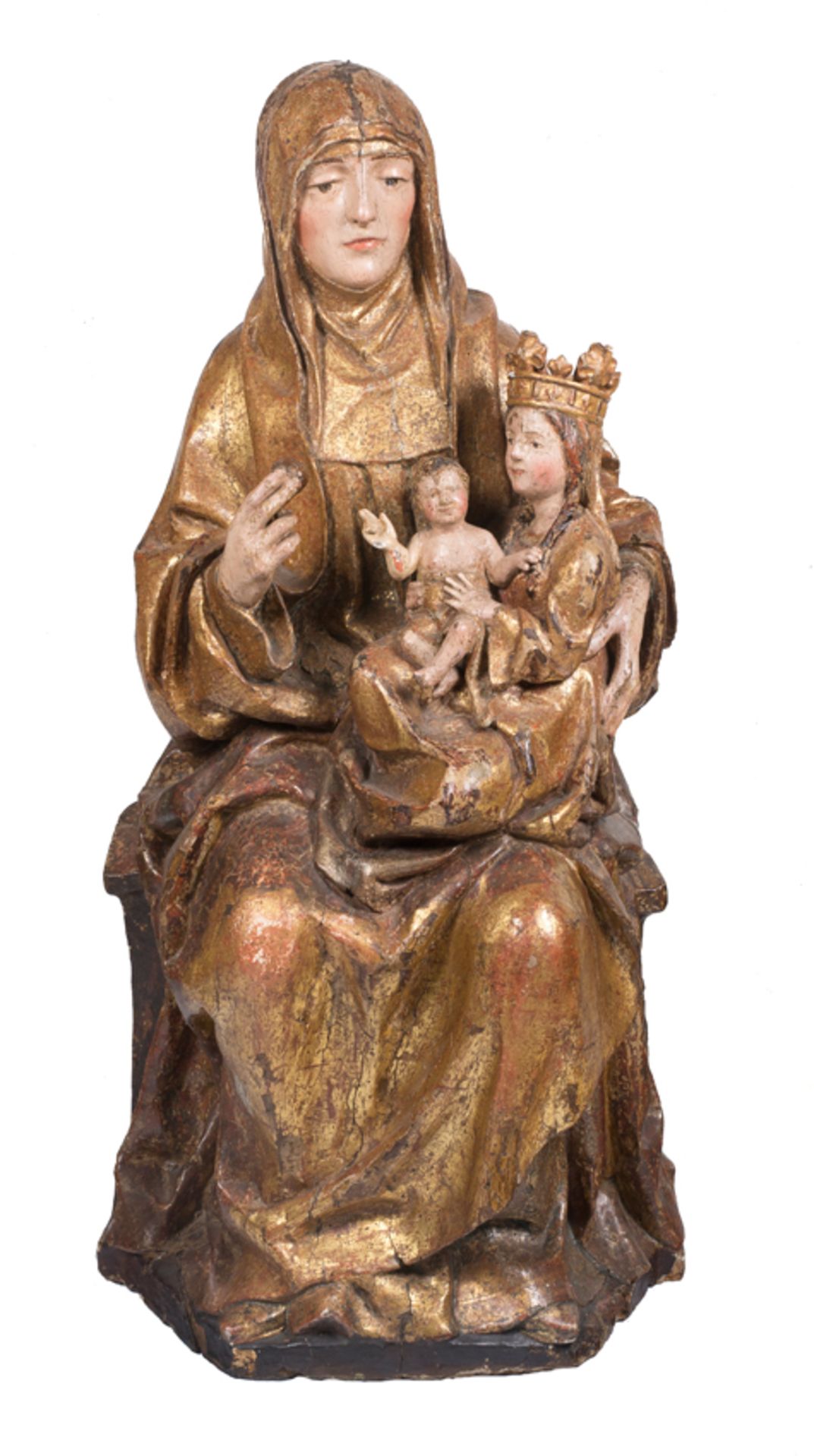 "Saint Anne, the Virgin Mary and the Christ Child". Carved, polychromed and gilded wooden sculpture. - Bild 2 aus 12