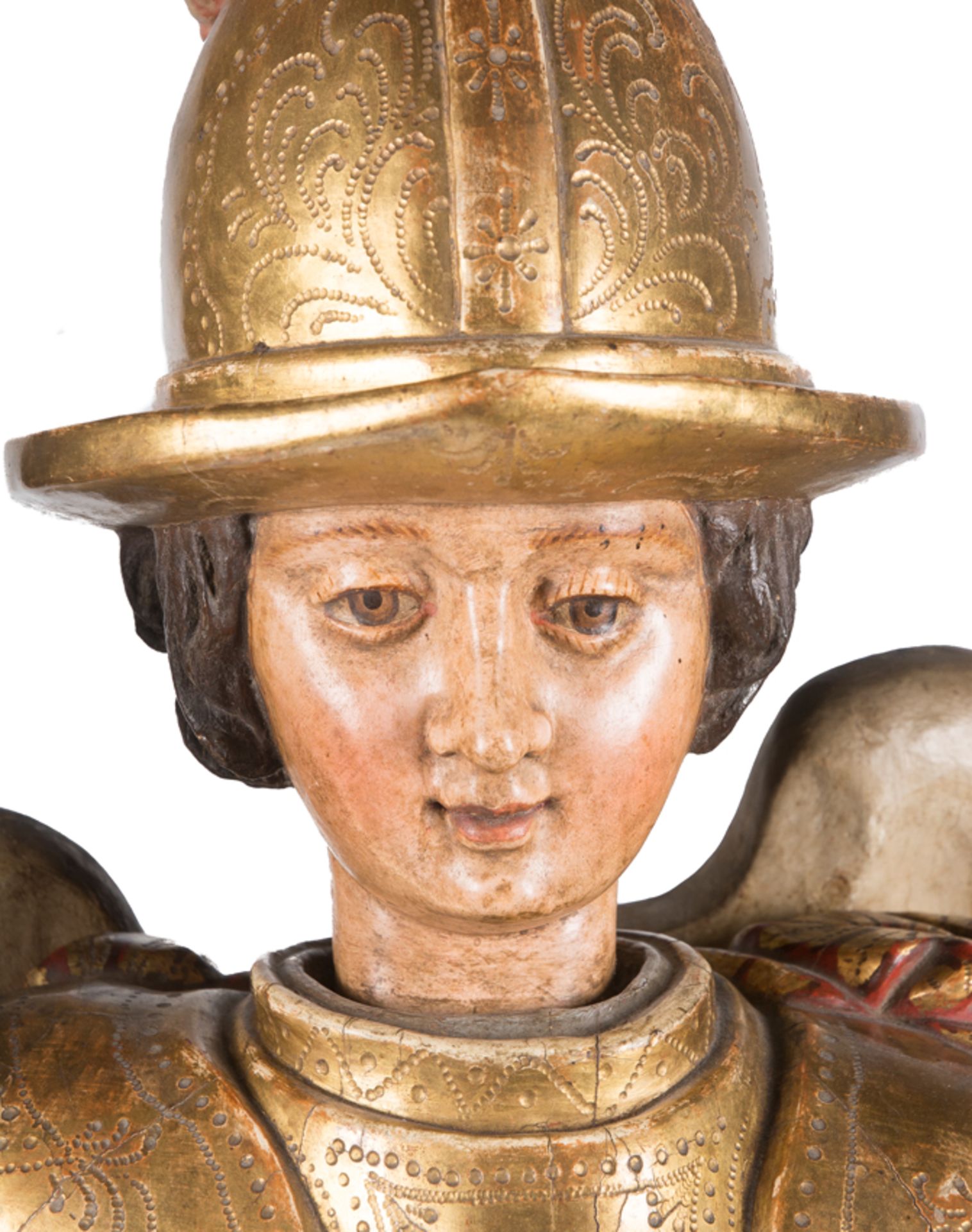 "Archangel Saint Michael". Carved, gilded and polychromed wooden sculpture. Colonial School. Mexico - Bild 6 aus 11