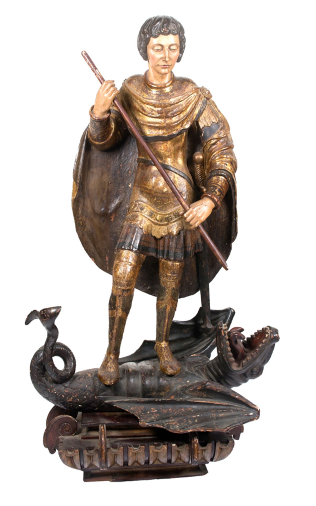 "Saint George". Carved and polychromed sculpture with "estofado" technique. Spanish School. First th