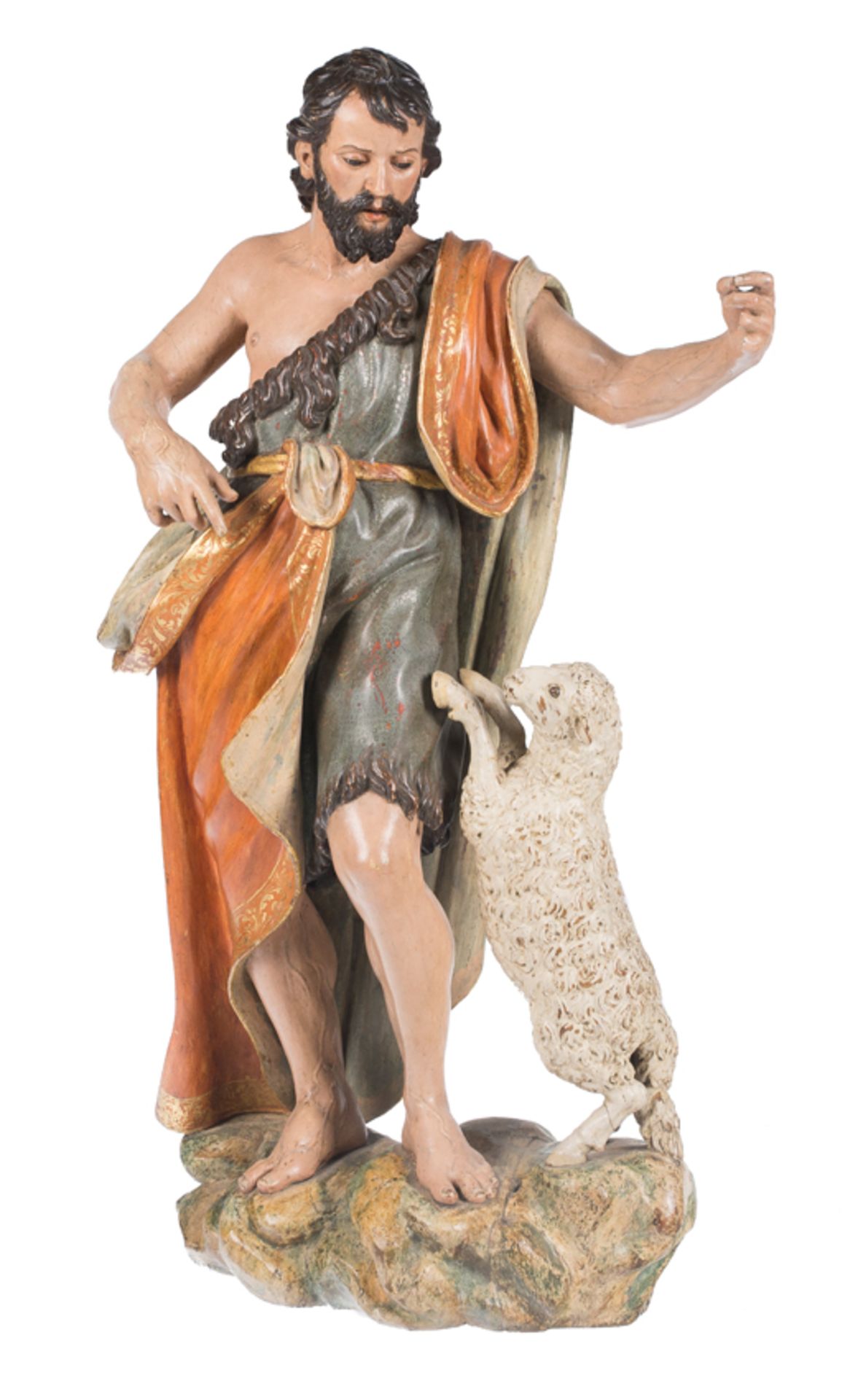 "Saint John the Baptist". Carved, gilded and polychromed wooden sculpture. Castilian School. Circa 1