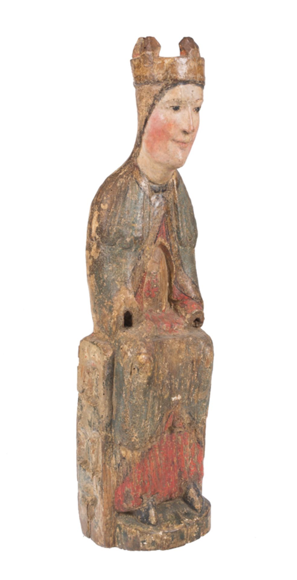 "Seat of Wisdom (Sedes Sapientiae)". Carved and polychromed wooden sculpture. Romanesque. 12th centu - Bild 3 aus 13