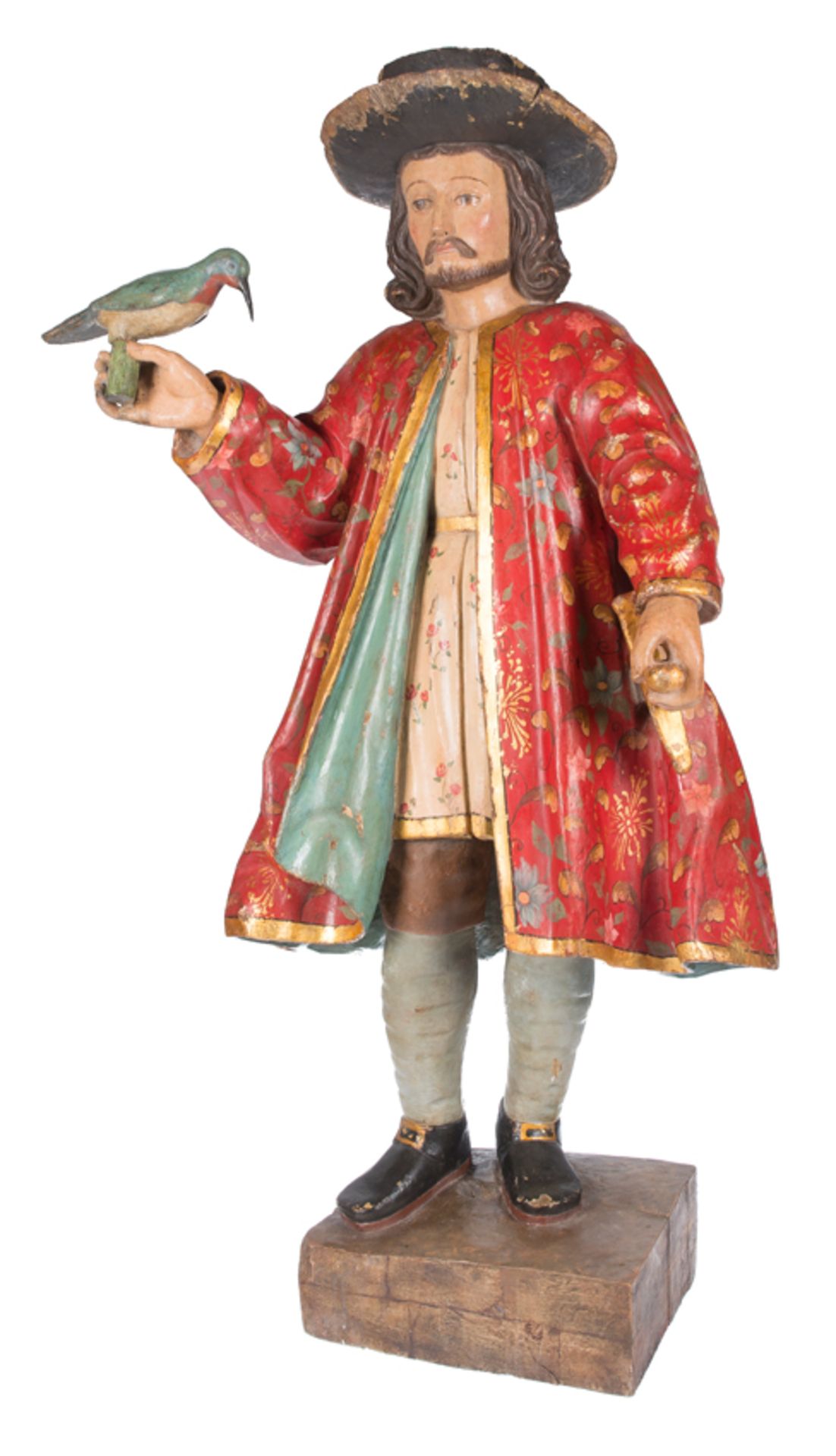 "Character". Carved, gilded and polychromed wooden sculpture. Colonial School. 17th – 18th century - Bild 3 aus 11