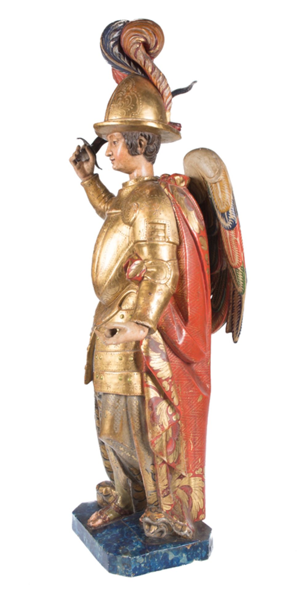 "Archangel Saint Michael". Carved, gilded and polychromed wooden sculpture. Colonial School. Mexico - Bild 10 aus 11