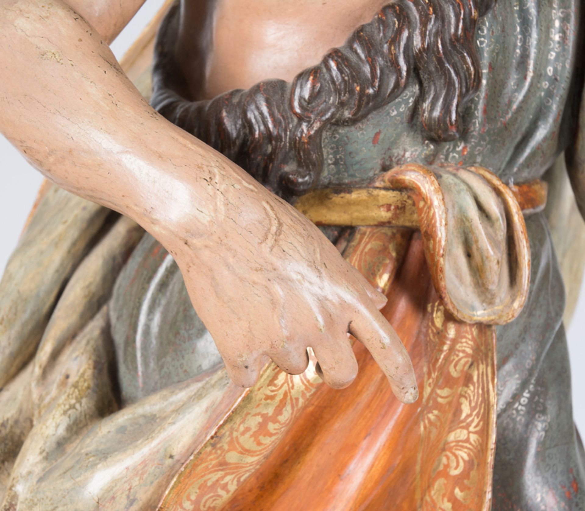 "Saint John the Baptist". Carved, gilded and polychromed wooden sculpture. Castilian School. Circa 1 - Image 8 of 12