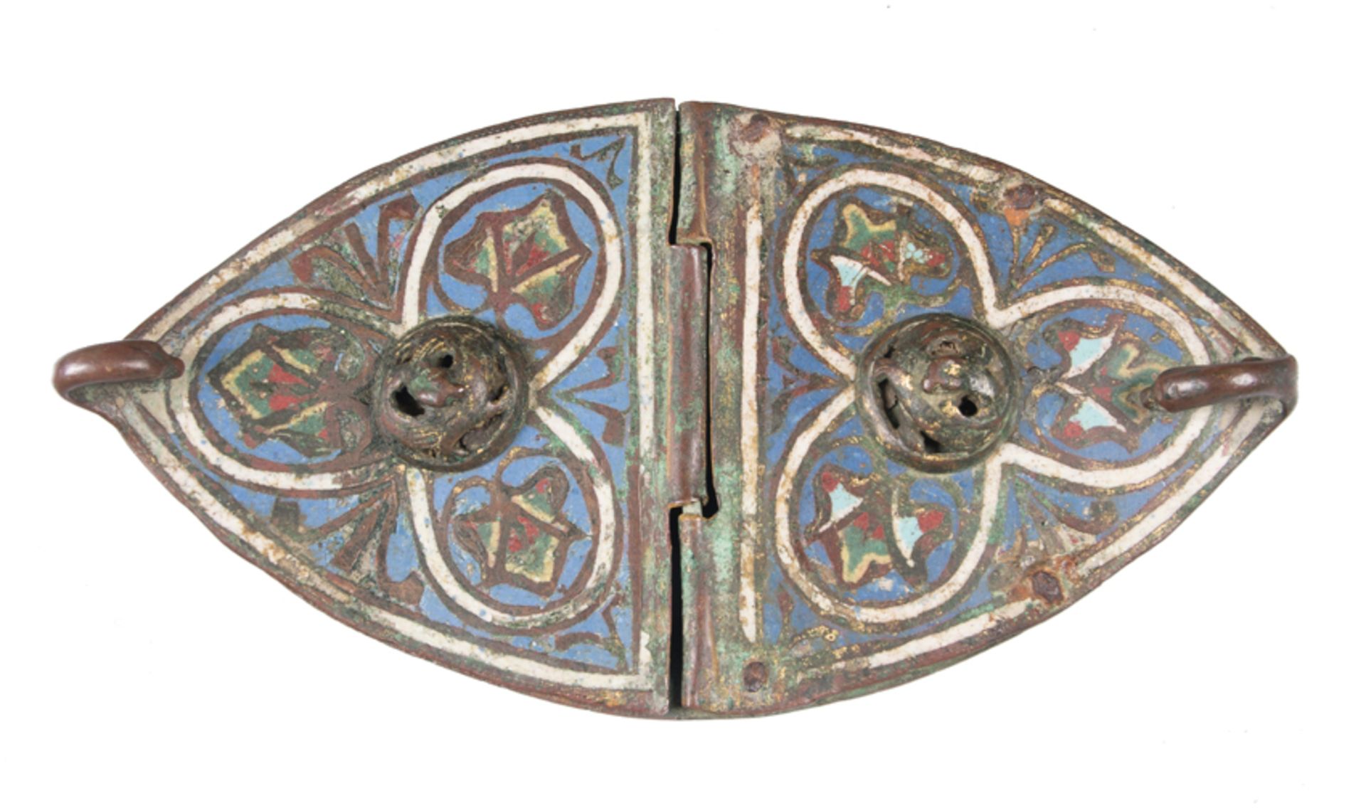 Engraved, chased and partially gilded copper incense burner with champlevé enamel. Limoges. France. - Bild 3 aus 8