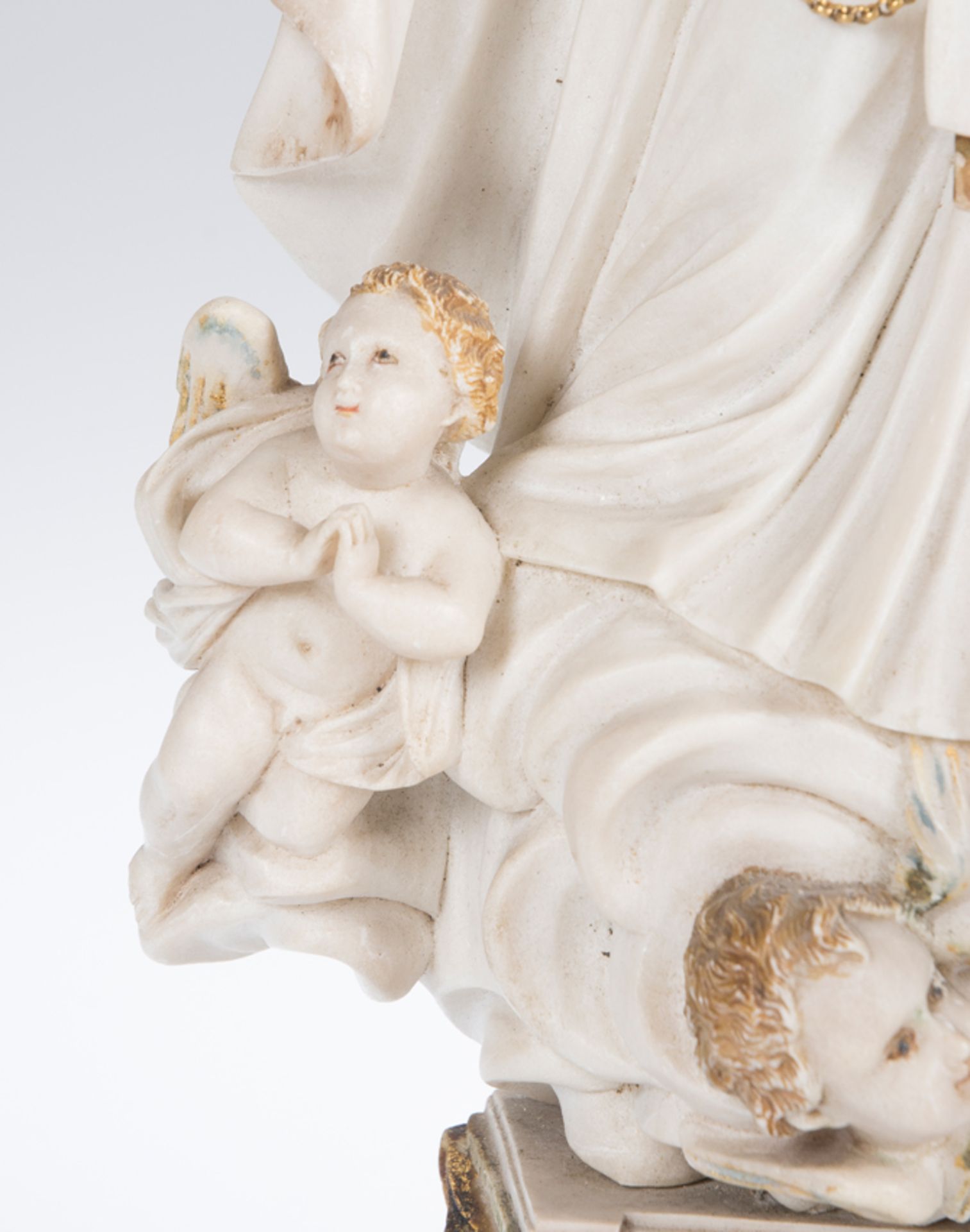 "Our Lady of Carmen with Child". Sculpted, gilded and polychromed alabaster figure. Colonial worksho - Image 5 of 10