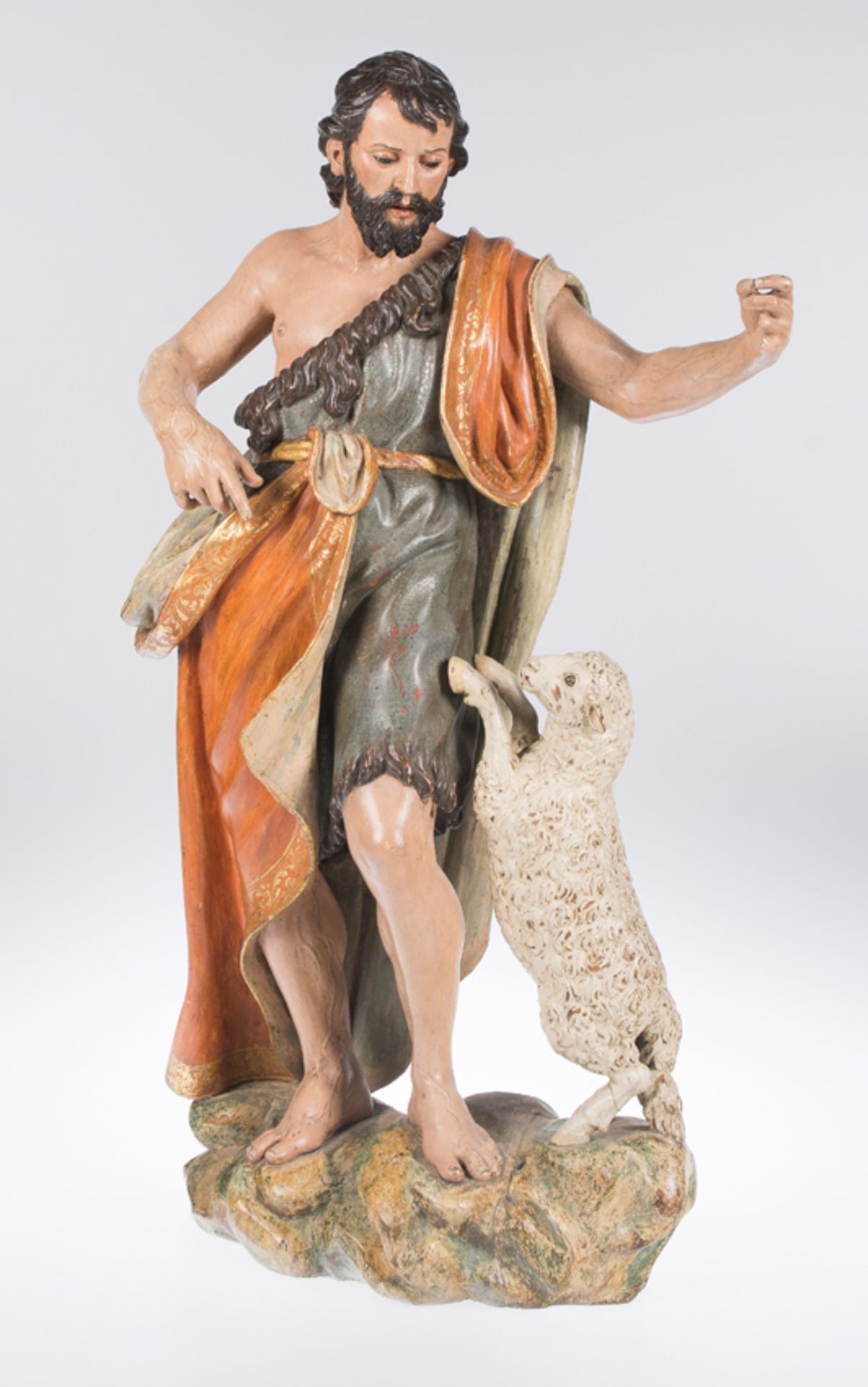 "Saint John the Baptist". Carved, gilded and polychromed wooden sculpture. Castilian School. Circa 1 - Image 5 of 12