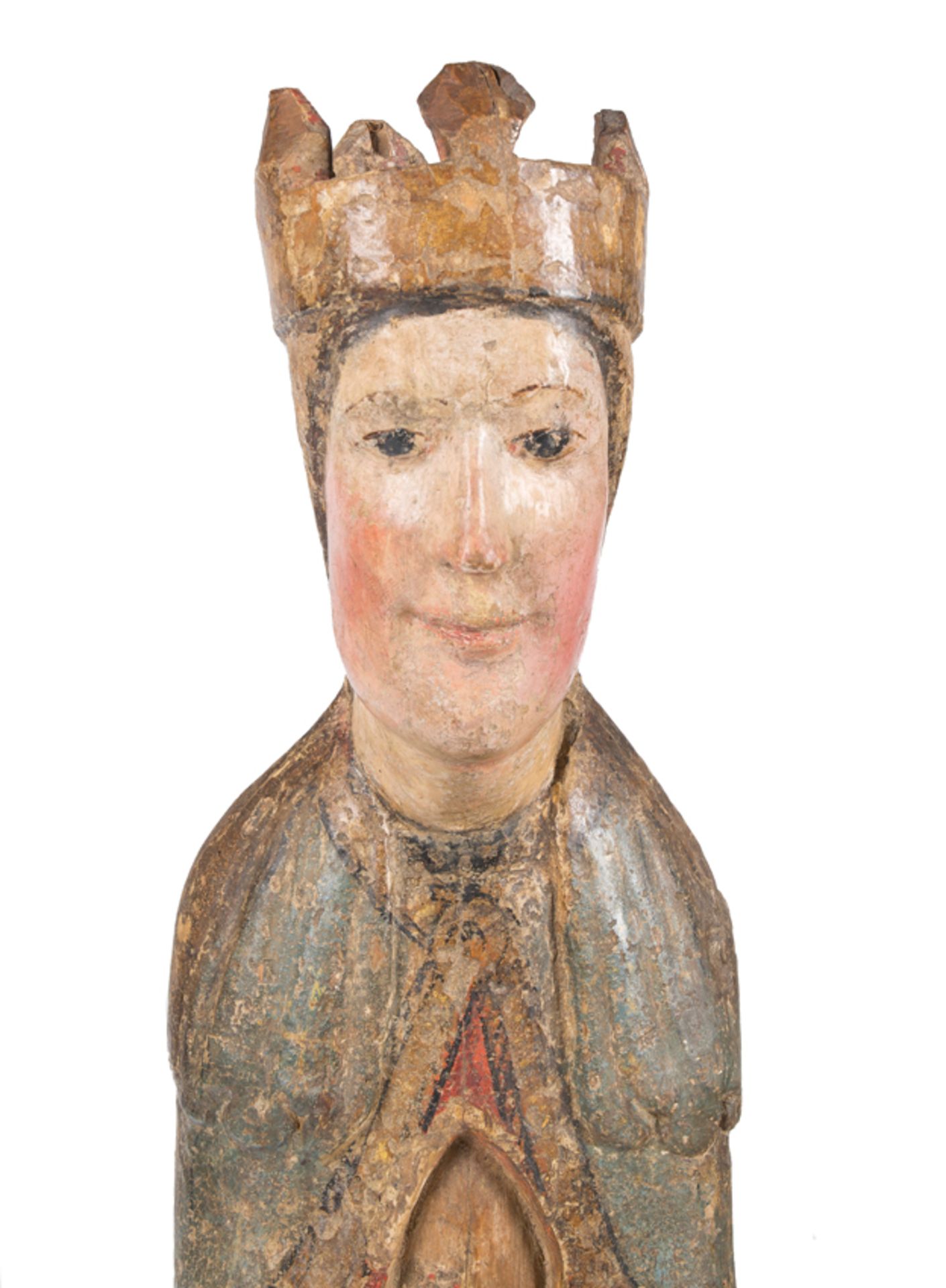 "Seat of Wisdom (Sedes Sapientiae)". Carved and polychromed wooden sculpture. Romanesque. 12th centu - Bild 6 aus 13