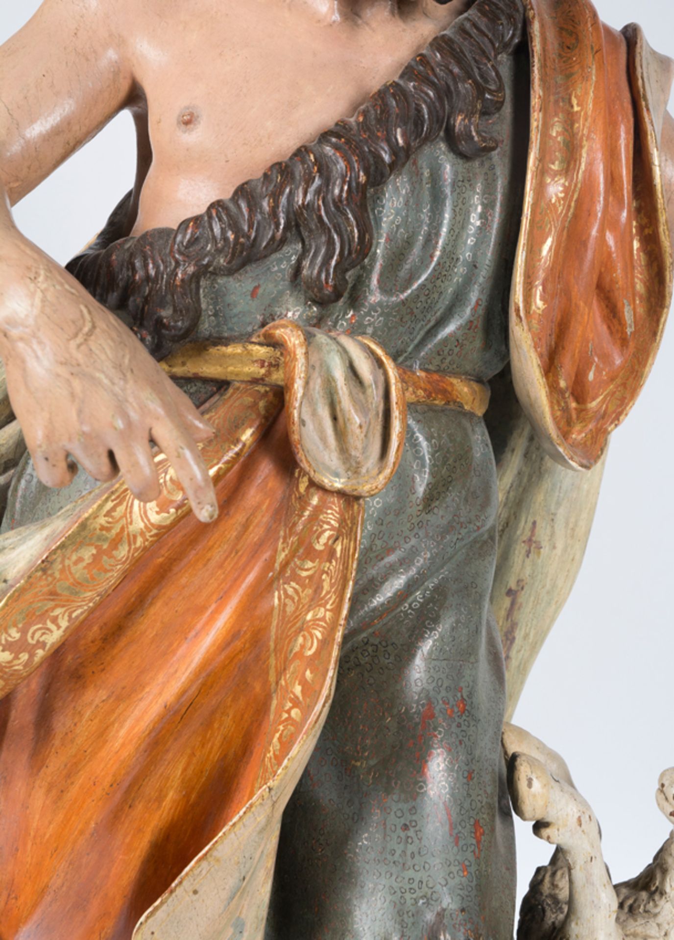 "Saint John the Baptist". Carved, gilded and polychromed wooden sculpture. Castilian School. Circa 1 - Image 10 of 12