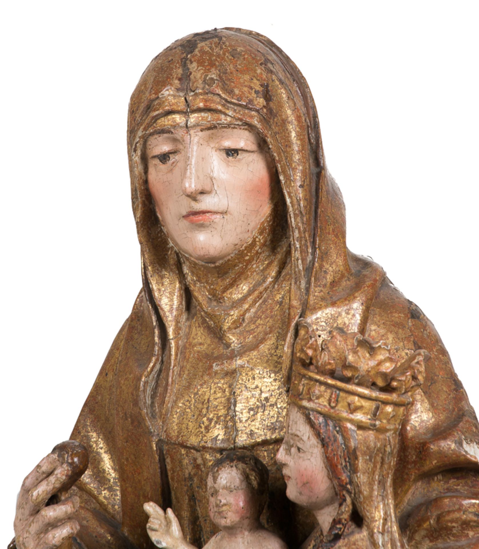 "Saint Anne, the Virgin Mary and the Christ Child". Carved, polychromed and gilded wooden sculpture. - Bild 10 aus 12