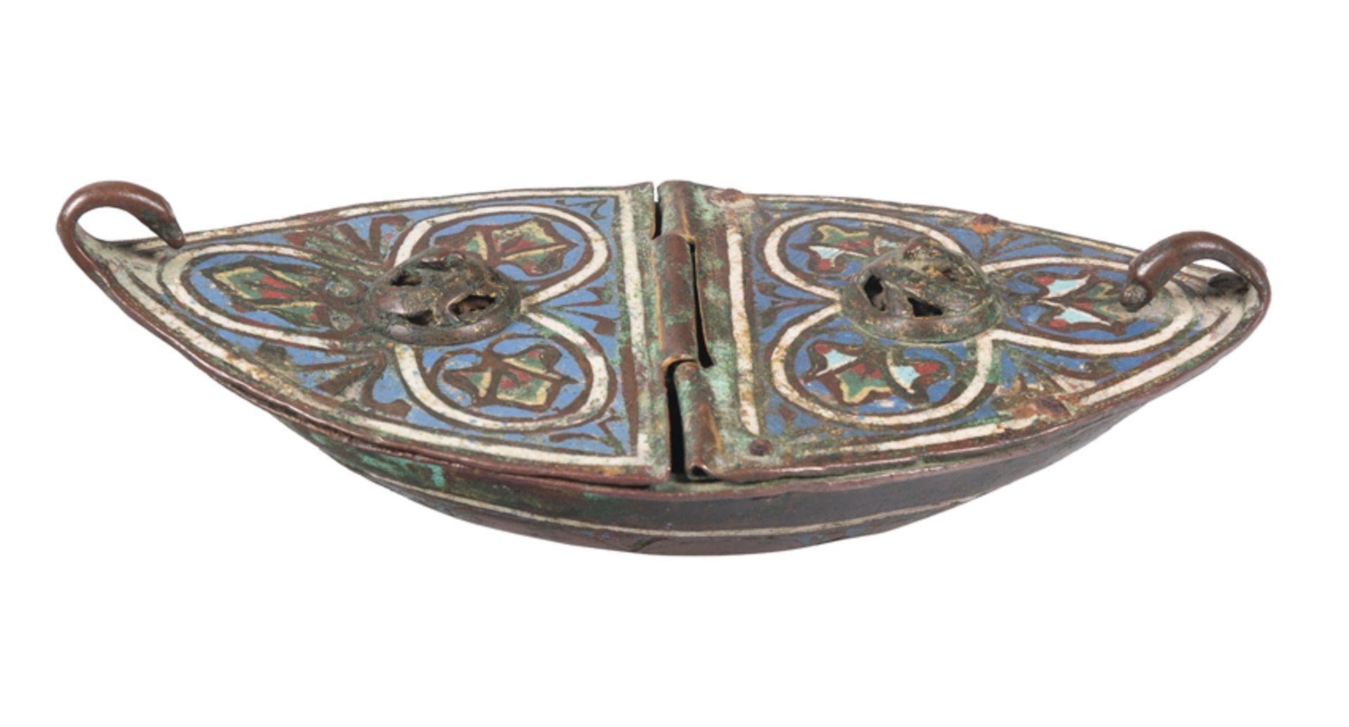 Engraved, chased and partially gilded copper incense burner with champlevé enamel. Limoges. France.