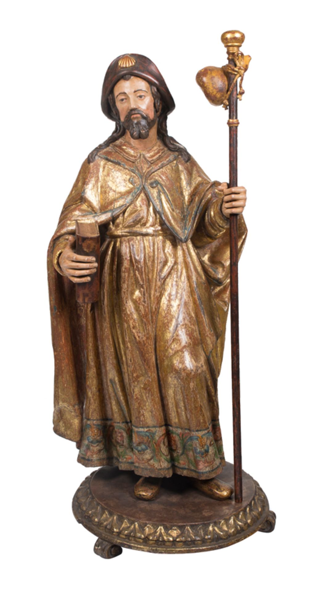 "Saint James the Pilgrim". Carved, polychromed and gilded wooden sculpture. Castilian School. Late 1