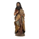 "Saint John the Baptist". Carved, polychromed and gilded wooden sculpture. Anonymous. Northern Euro