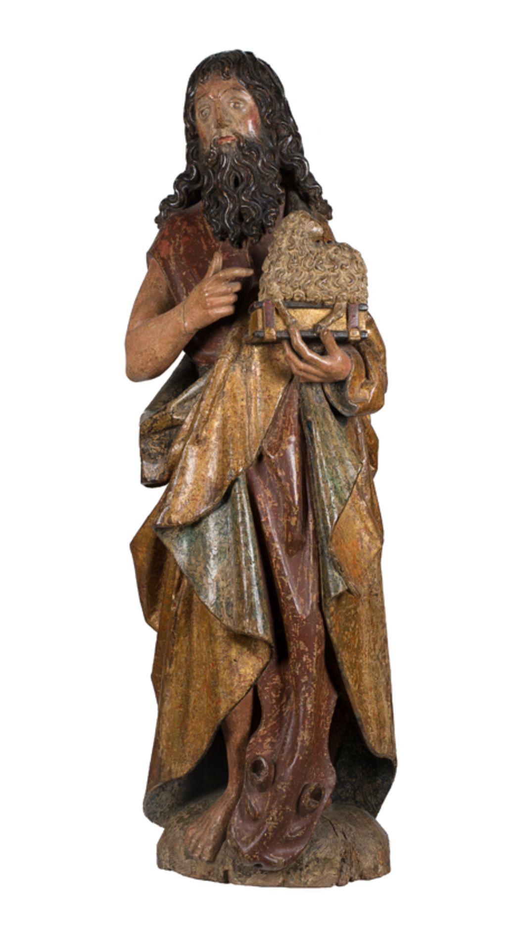 "Saint John the Baptist". Carved, polychromed and gilded wooden sculpture. Anonymous. Northern Euro