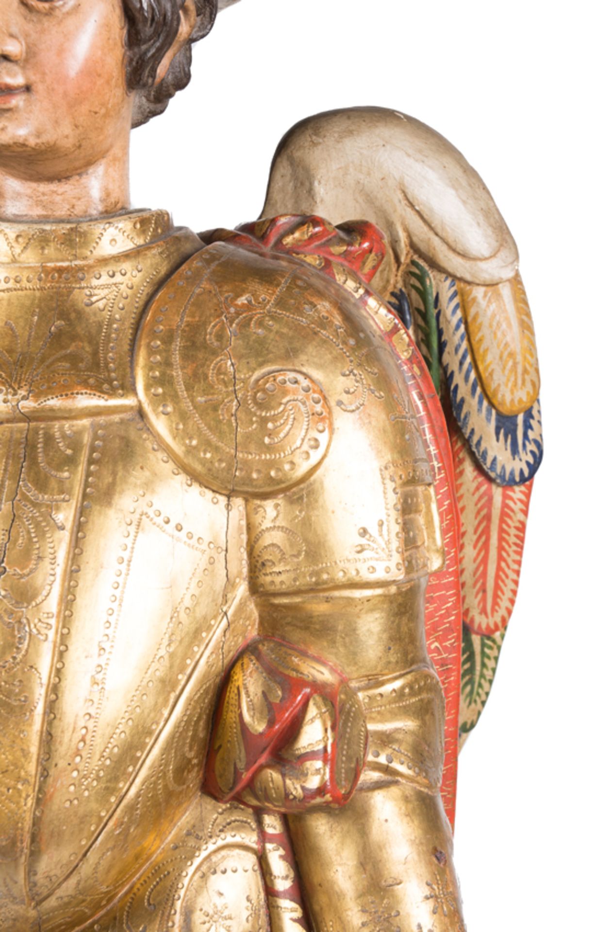 "Archangel Saint Michael". Carved, gilded and polychromed wooden sculpture. Colonial School. Mexico - Bild 4 aus 11