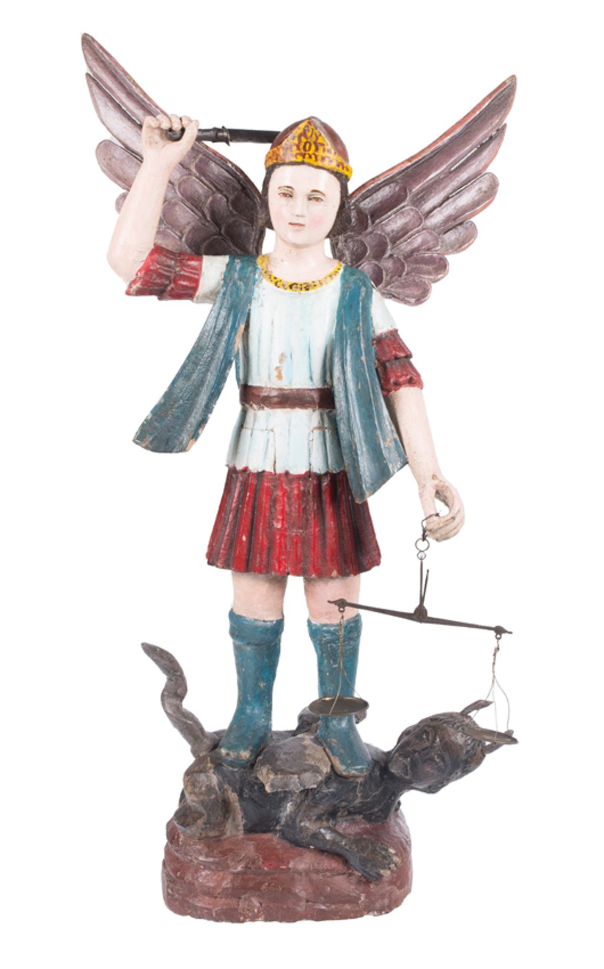 "Angel". Carved and polychromed wooden sculpture. Guarani School. Paraguay. 18th century.