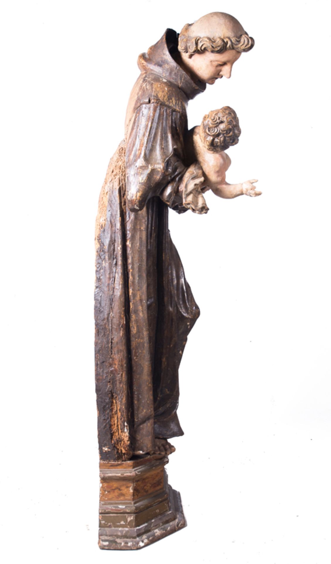 "Saint Anthony with the Christ Child". Large, polychromed and gilded wooden sculpture. 17th century. - Bild 7 aus 9