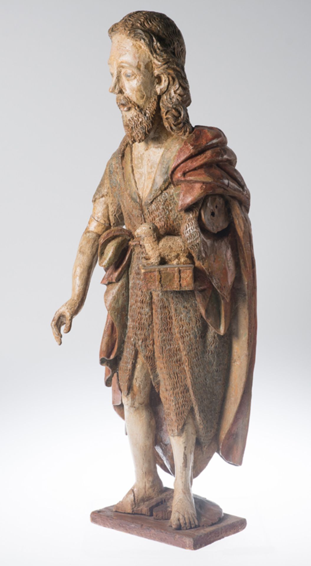 "Saint John the Baptist". Carved and polychromed wooden sculpture. Gothic. 15th century. - Image 2 of 10