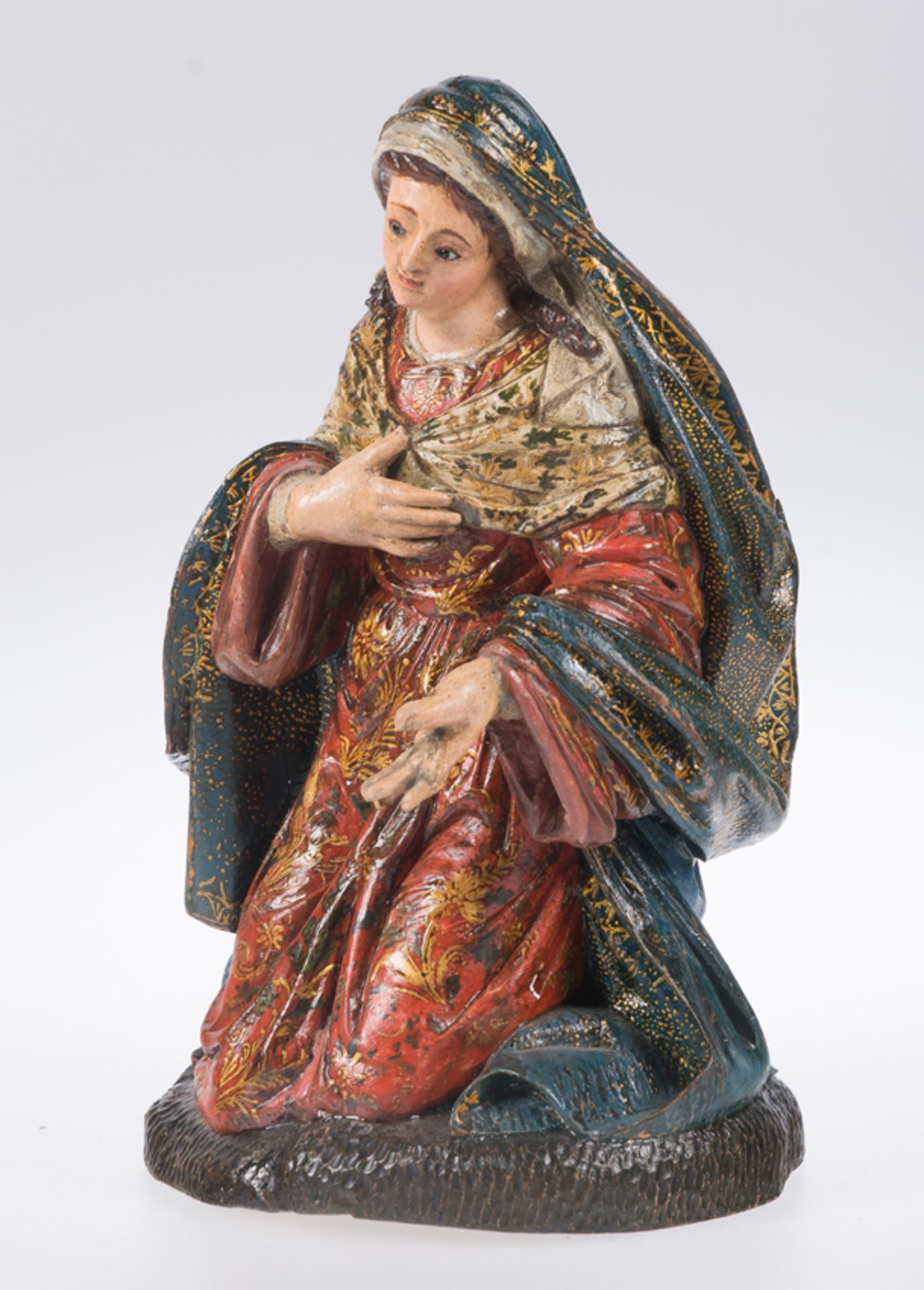 "The Virgin Mary and Saint Joseph". Pair of carved and polychromed wooden sculptures. Quito. 18th c - Bild 5 aus 12