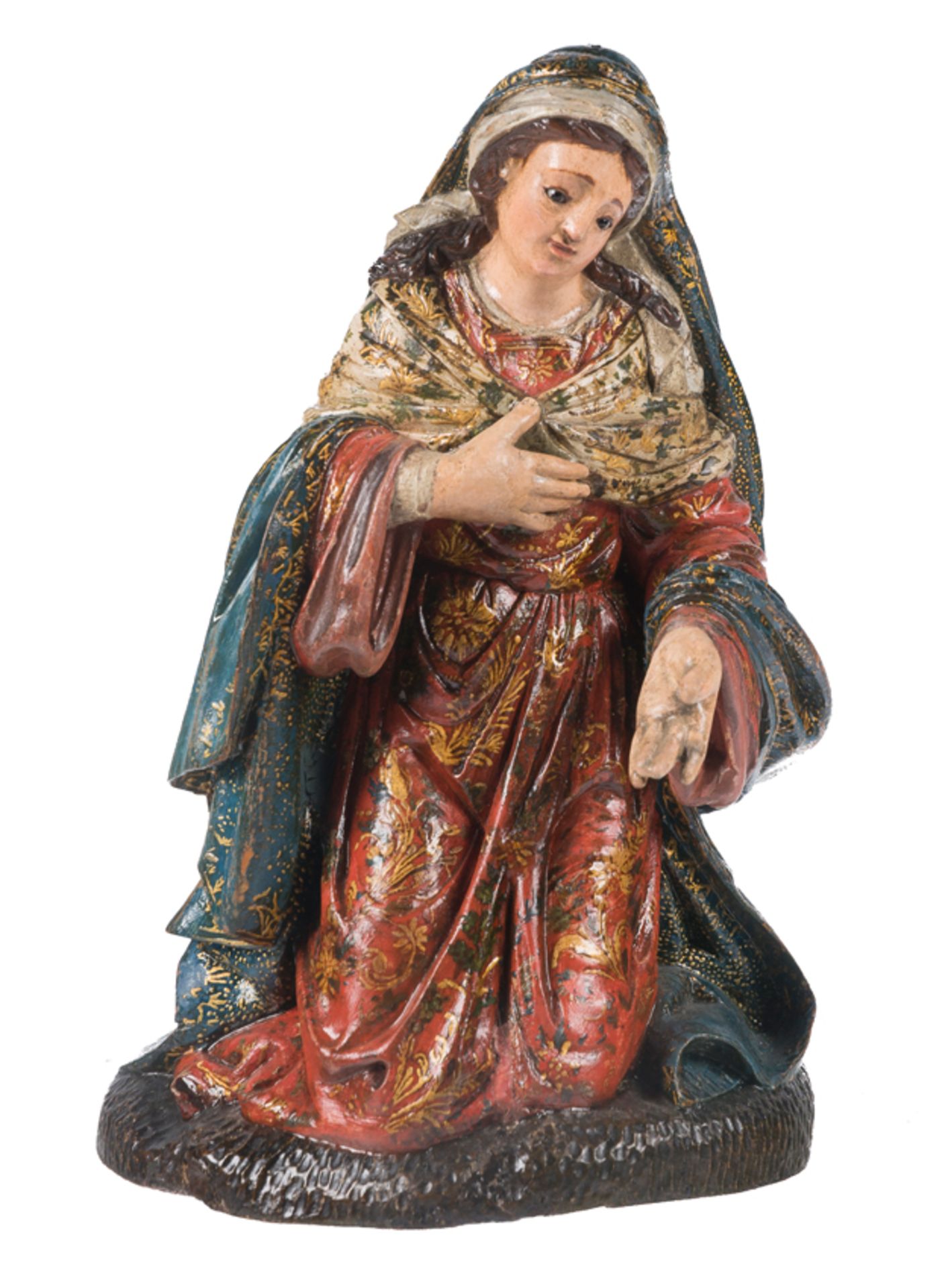 "The Virgin Mary and Saint Joseph". Pair of carved and polychromed wooden sculptures. Quito. 18th c - Bild 3 aus 12