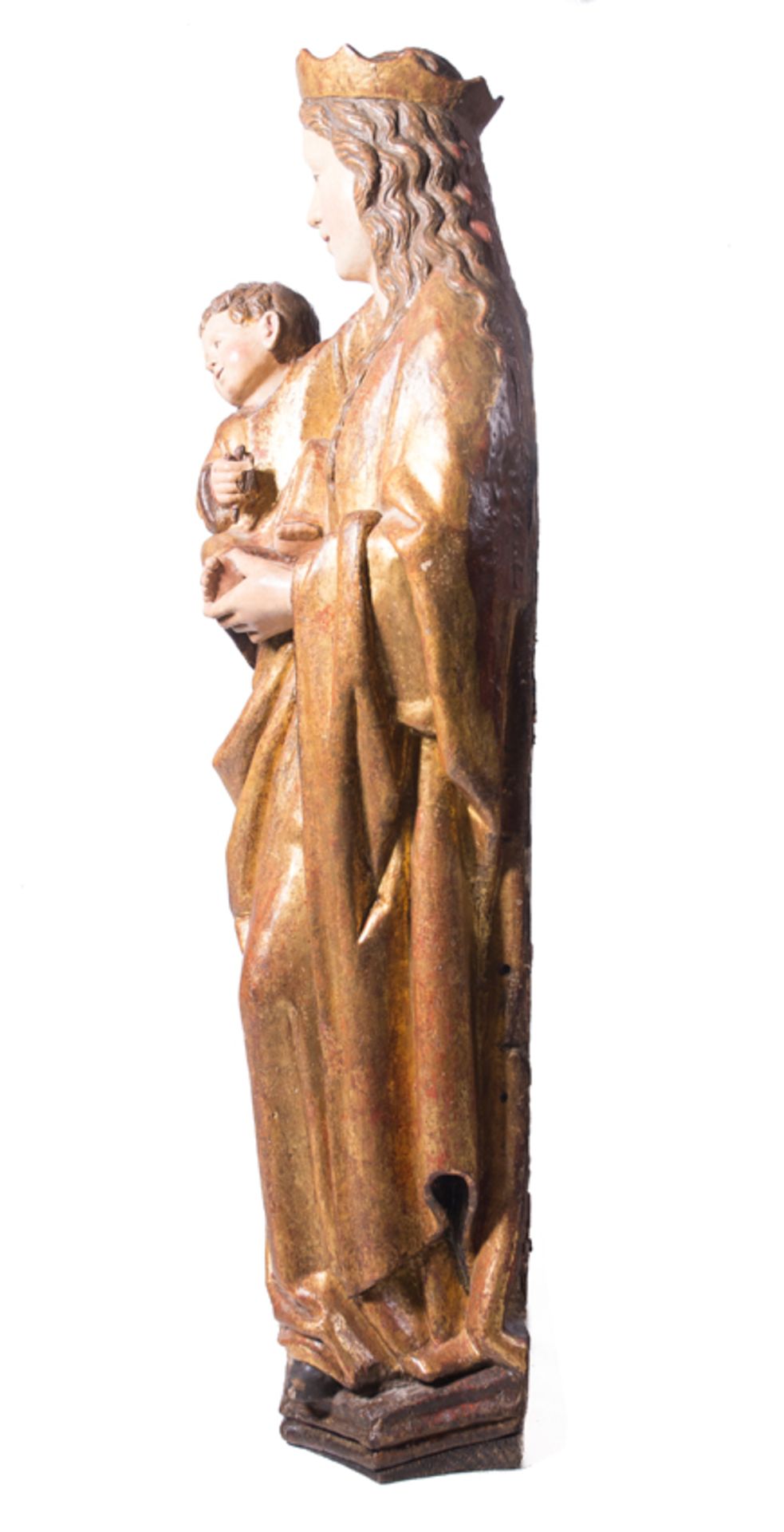 "Madonna and Child". Carved, gilded and polychromed wooden sculpture. Castilian School. Gothic. Late - Bild 7 aus 8