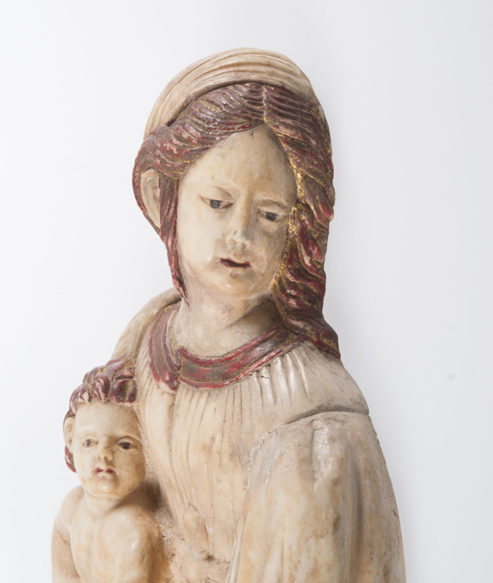 "Madonna and Child". Sculpted marble relief with gilt residue. Gil de Siloé Circle. Burgos. Circa 15 - Bild 5 aus 7