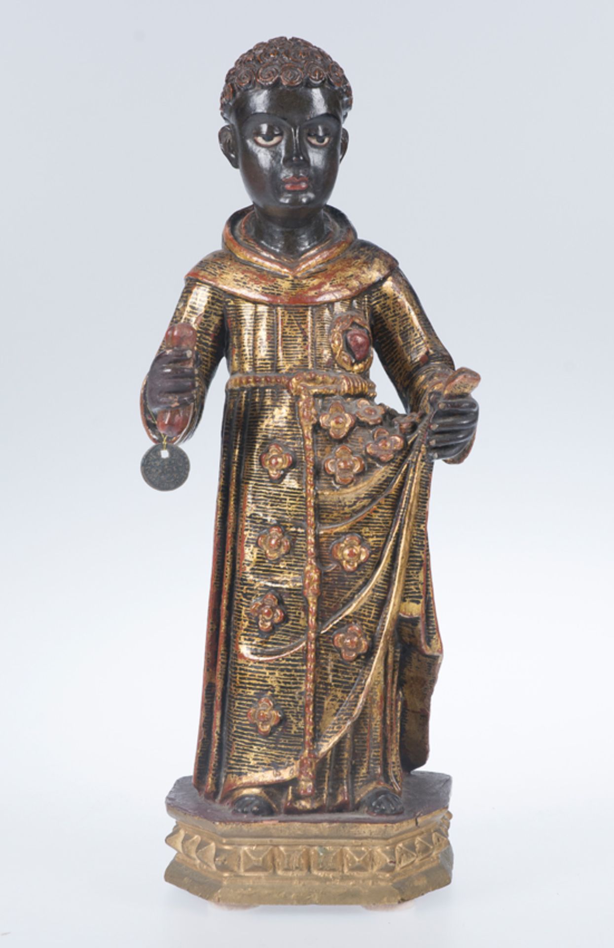 "Saint Benedict of Palermo". Carved, polychromed and gilded wooden sculpture. Colonial.18th century.