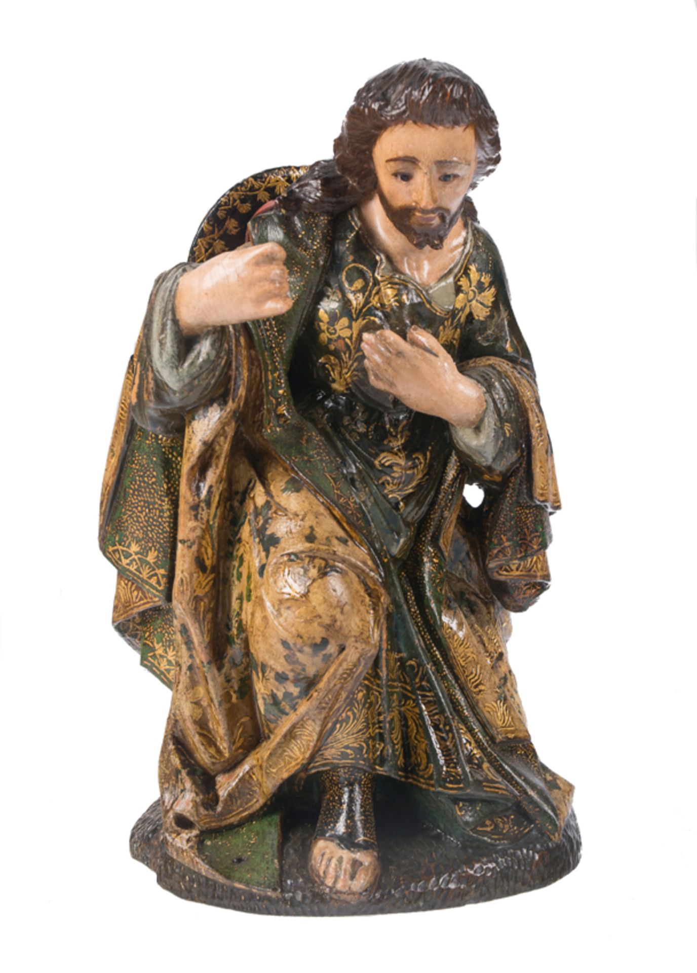 "The Virgin Mary and Saint Joseph". Pair of carved and polychromed wooden sculptures. Quito. 18th c - Bild 2 aus 12