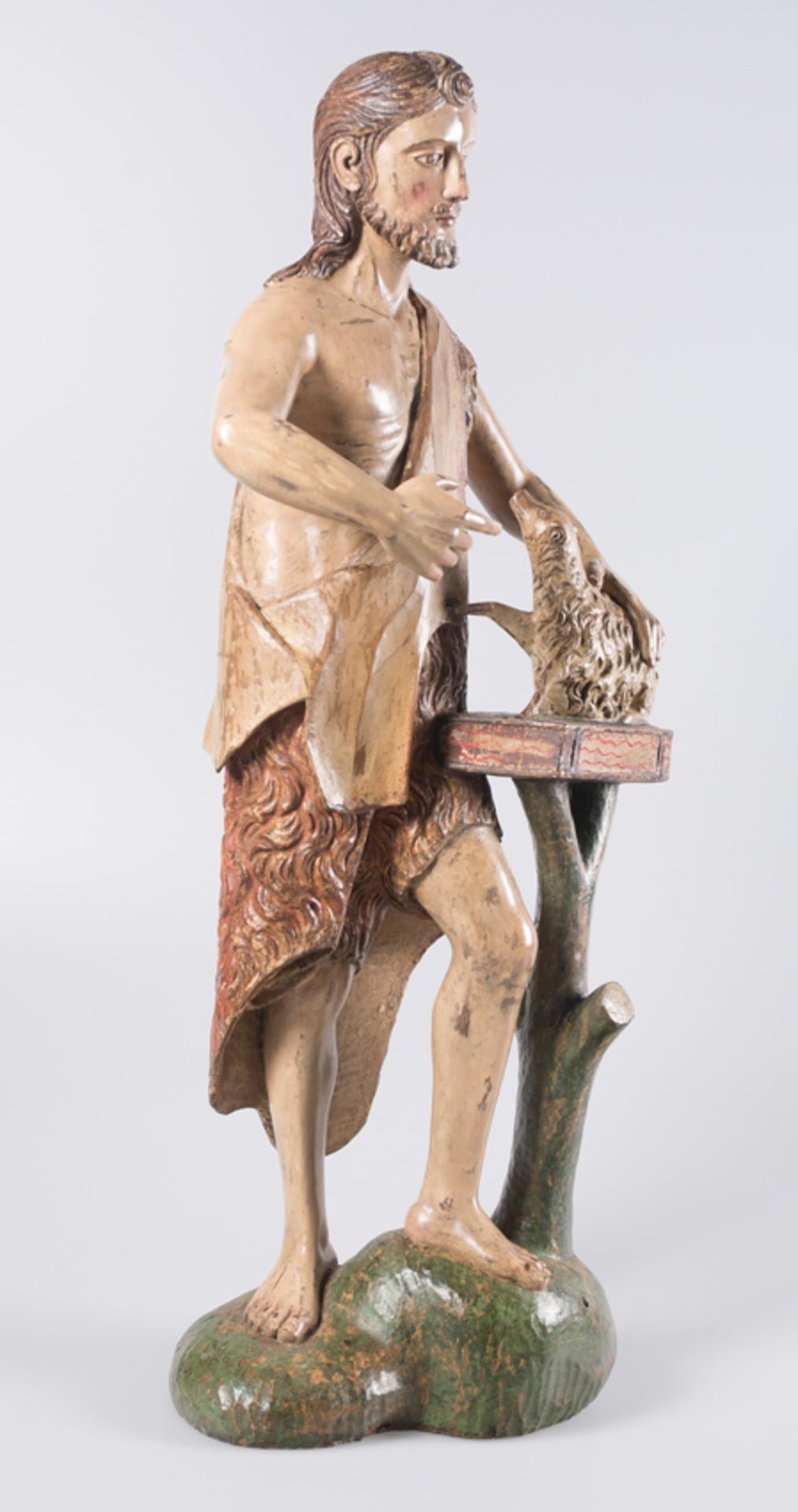 "Saint John the Baptist". Carved and polychromed wooden sculpture. Colonial School. 17th - 18th cent - Image 2 of 6