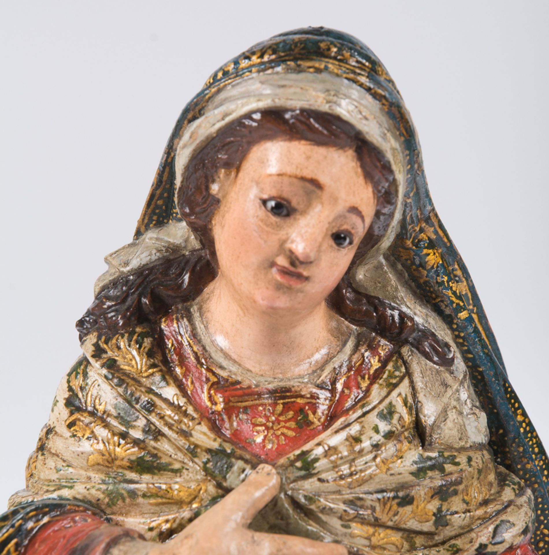 "The Virgin Mary and Saint Joseph". Pair of carved and polychromed wooden sculptures. Quito. 18th c - Bild 7 aus 12