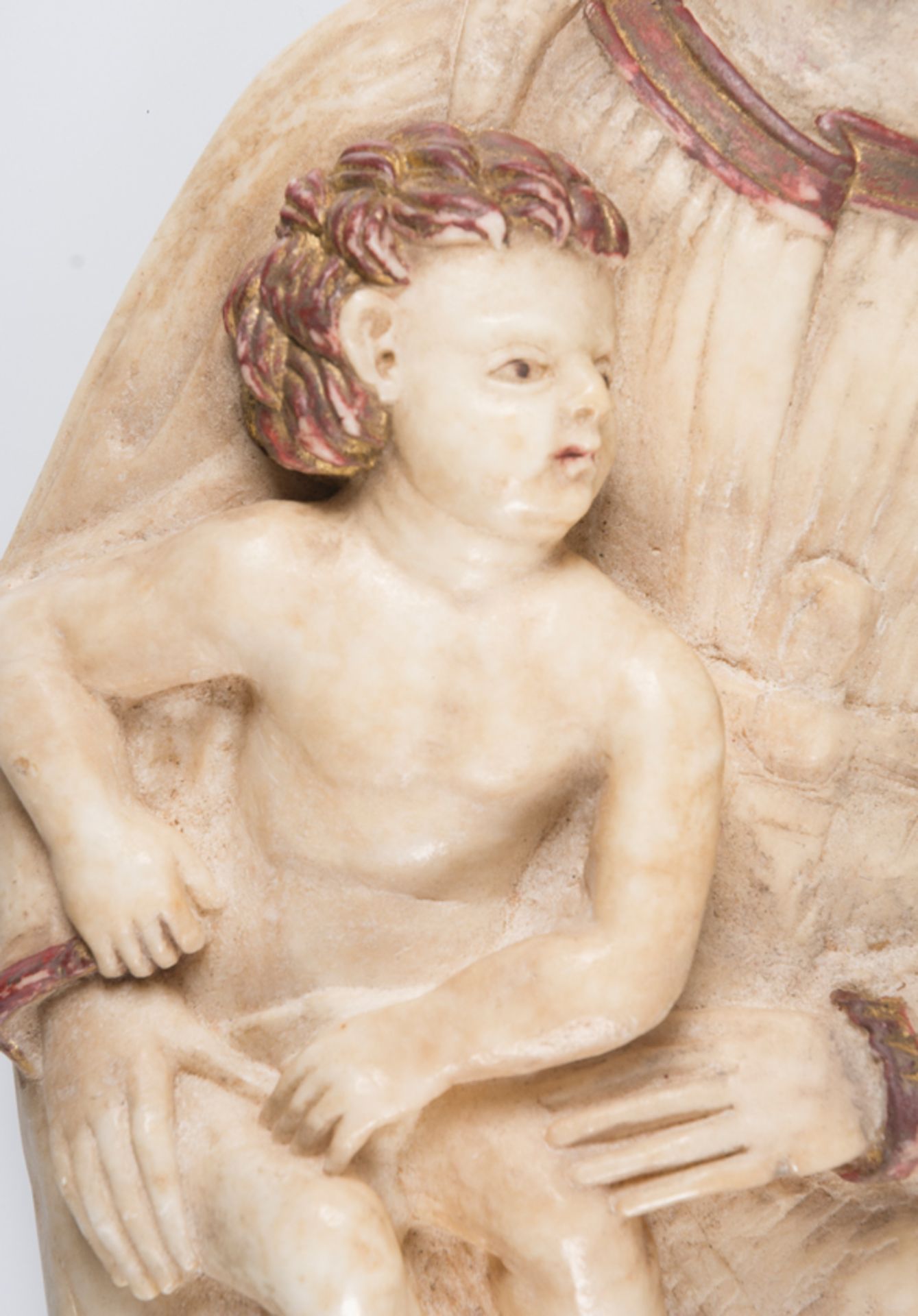 "Madonna and Child". Sculpted marble relief with gilt residue. Gil de Siloé Circle. Burgos. Circa 15 - Bild 3 aus 7