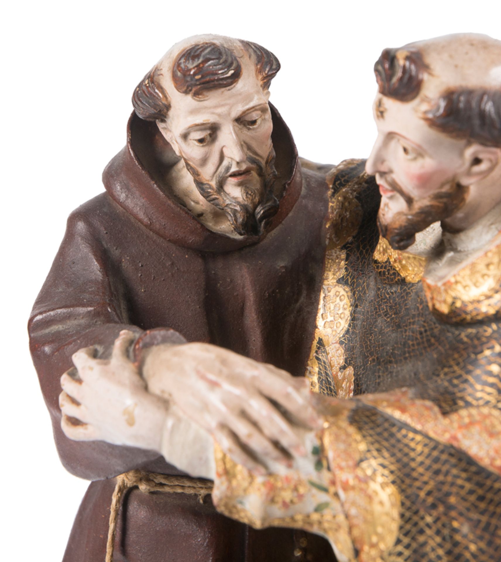 "The Embrace of Saint Francis and Saint Dominic”. Polychromed and gilded terracotta sculpture. Andal - Bild 5 aus 11