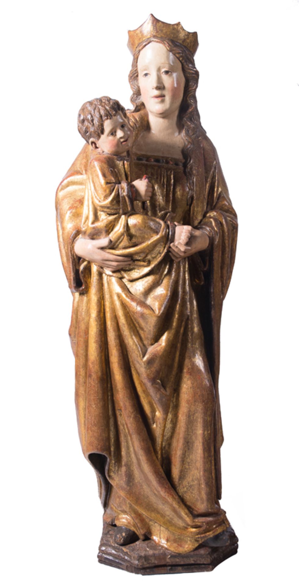 "Madonna and Child". Carved, gilded and polychromed wooden sculpture. Castilian School. Gothic. Late - Bild 3 aus 8